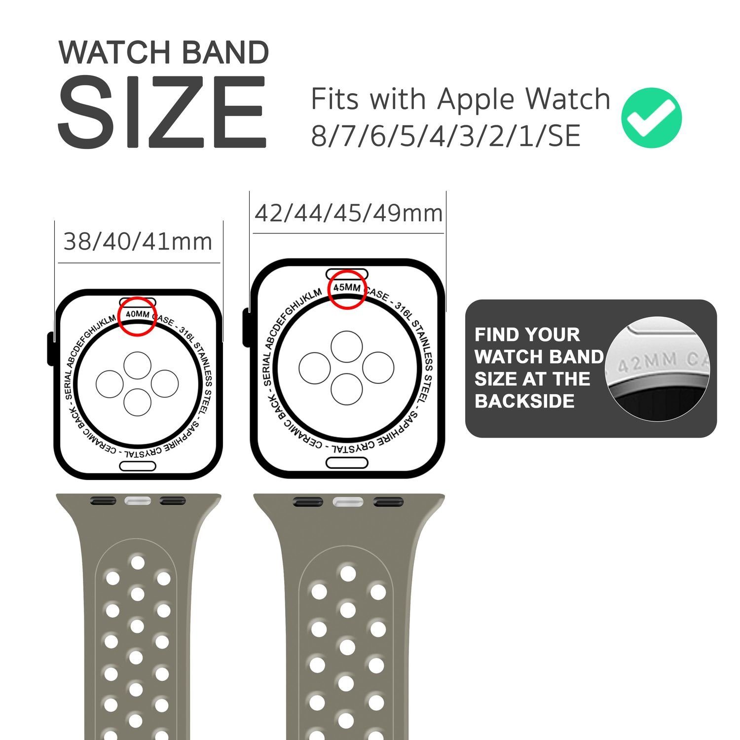 Nalia / Smartwatch-Armband für Fitness Silikon 38mm/40mm/41mm, Grau Stein Uhr Watch / Sport Gelochtes Apple Atmungsaktiv Ersatzband