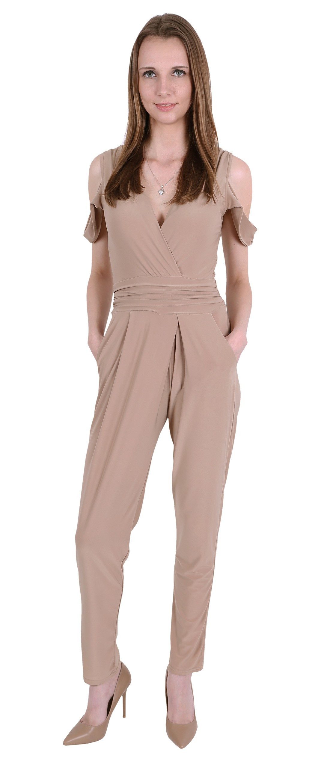 Culotte-Overall John Zack Dunkelbeige Overall, freie Schulter M