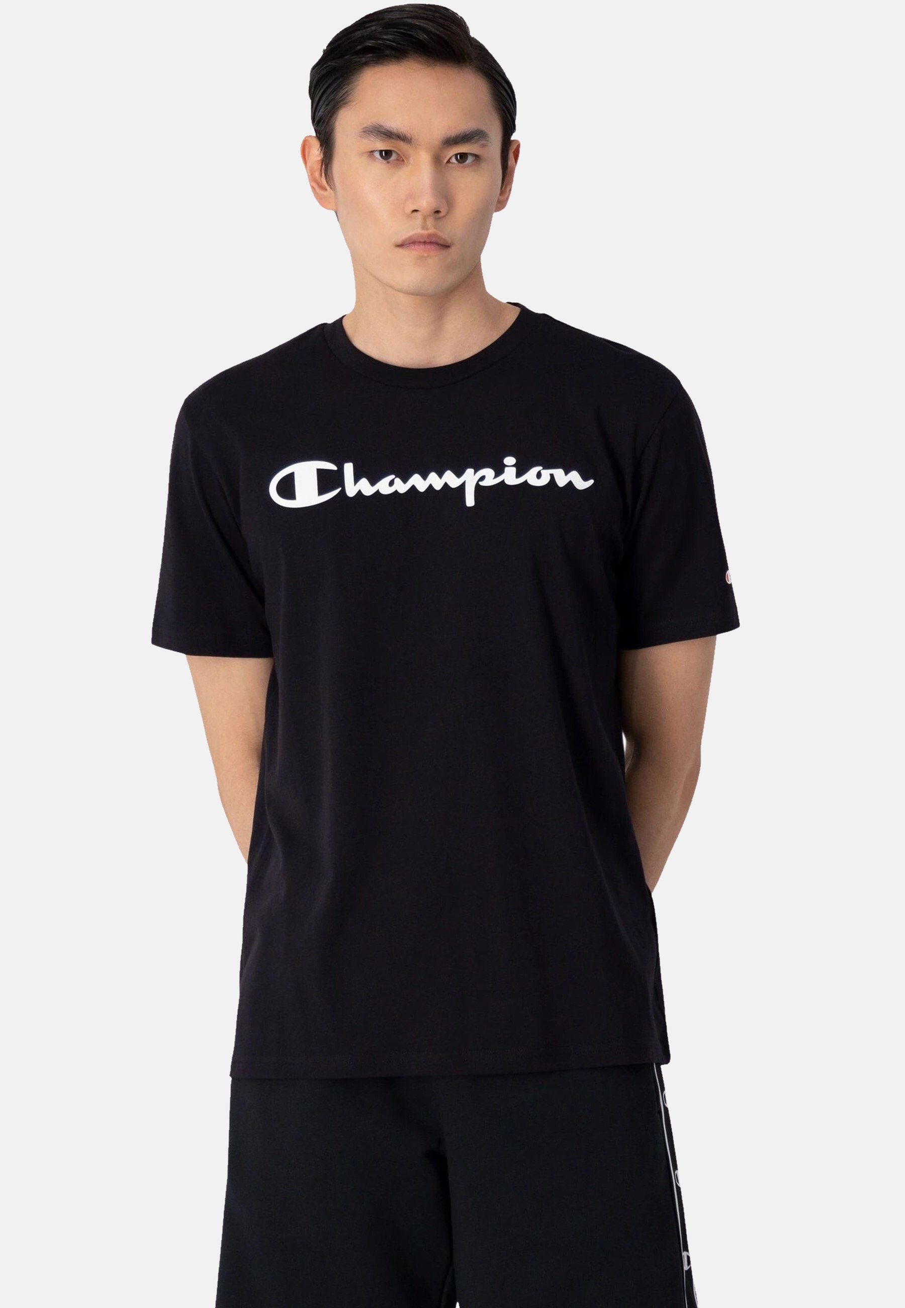 Champion Rundhals-T-Shirt schwarz T-Shirt Shirt aus mit Baumwolle