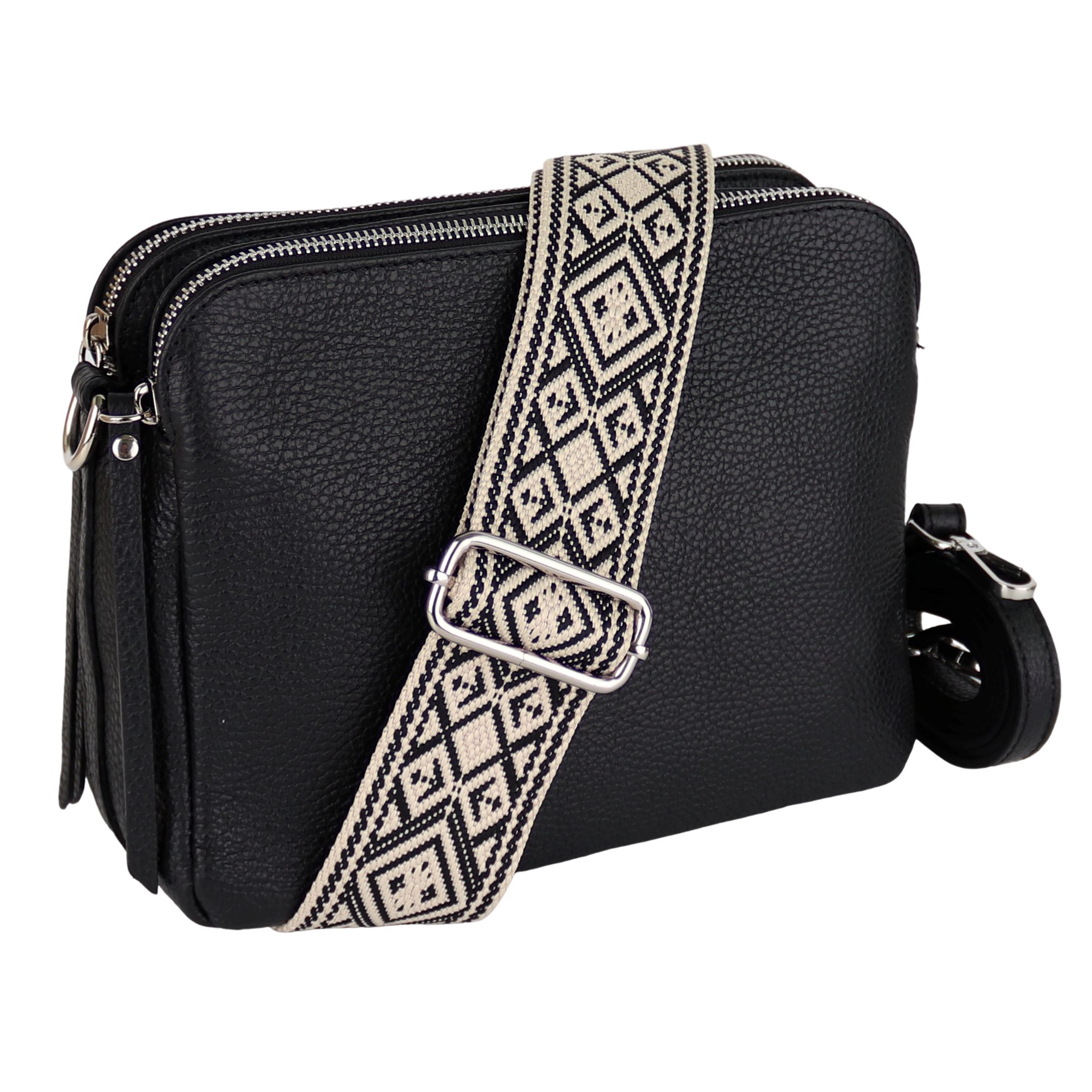 MIRROSI Schultertasche aus Echtleder, hergestellt in Italien, mit 2 Riemen (ca.24x18x9cm), Umhängetasche, Crossbody Bag, verstellbaren Schulterriemen
