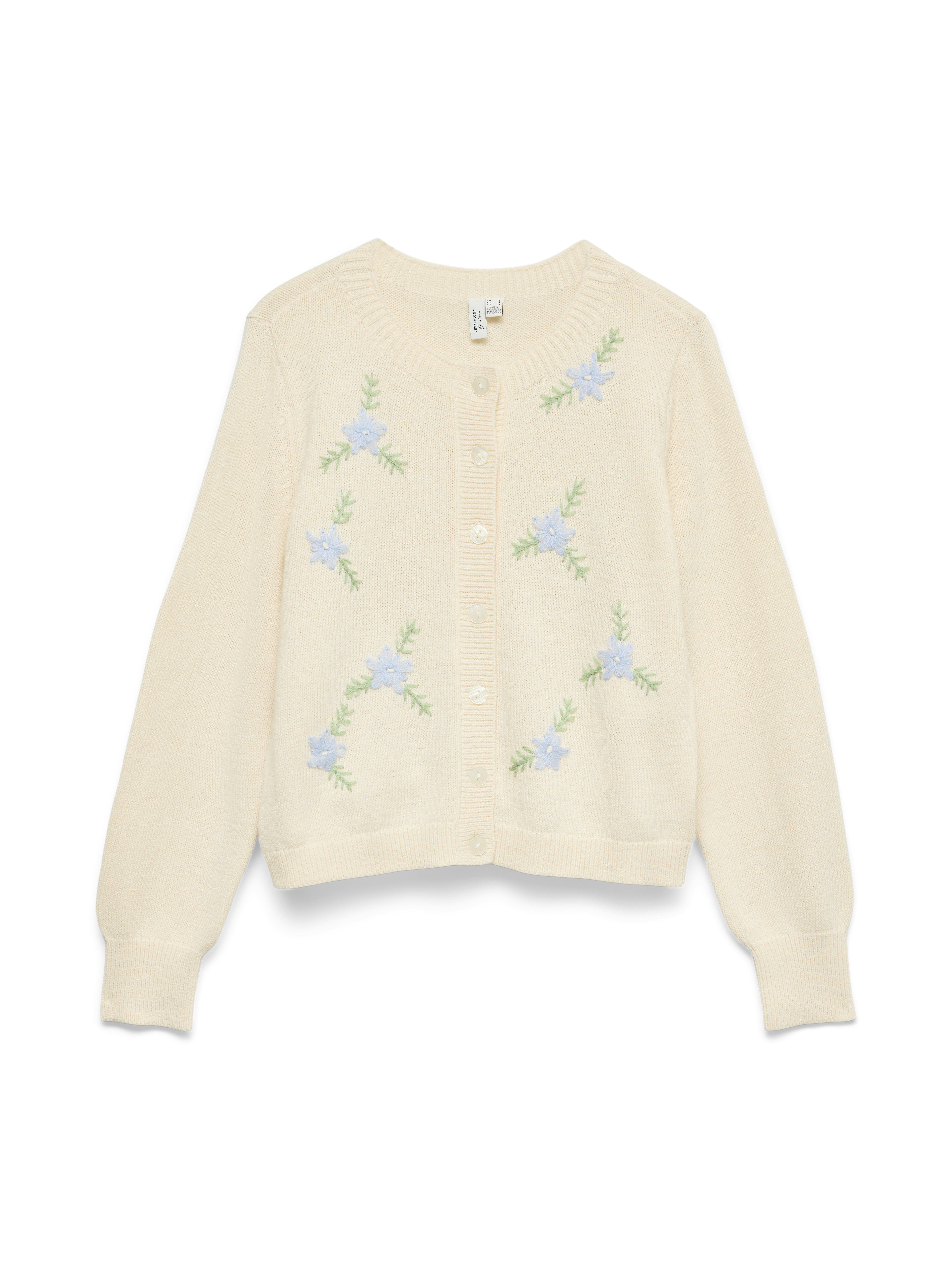 Vero Moda Strickjacke VMCAMILLE LS O-NECK EMB CARDIGAN BTQ Materialmix, regular fit, Stickerei – Bild 5 von 5