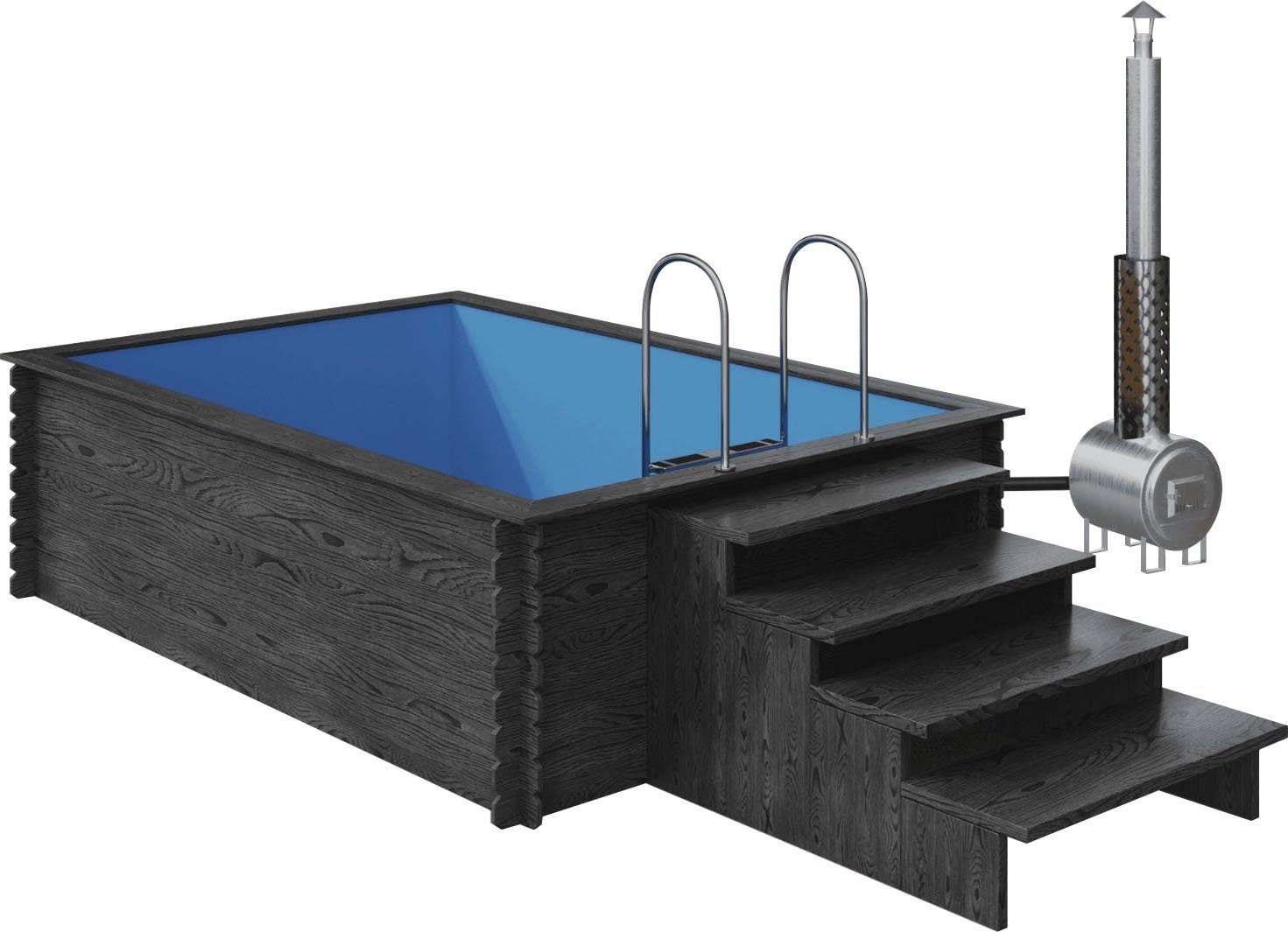 EDEN Holzmanufaktur Rechteckpool Fix&Fertig Fichtenholz Pool, inkl. Einsatz, Dämmung, seitlichem Wasserablauf, Holzofen