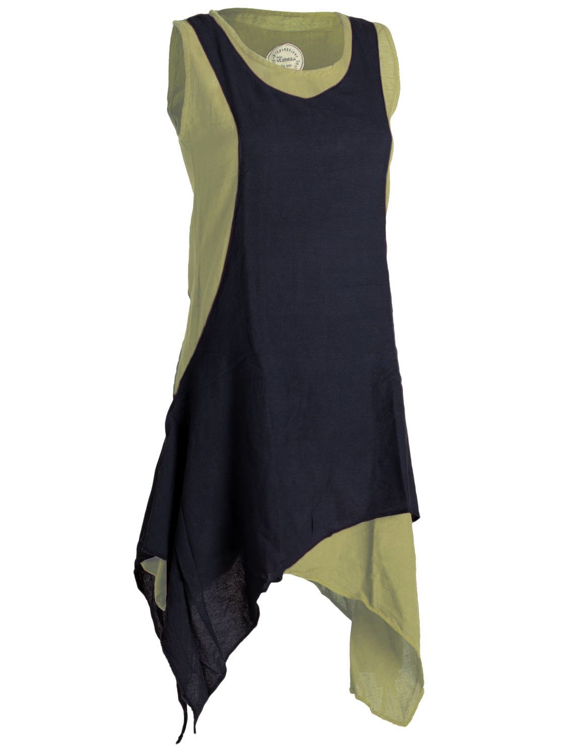 Vishes Sommerkleid Ärmelloses Lagenlook Hippie Goa, Baumwolle handgewebte Boho, olive-schwarz Kleid Style