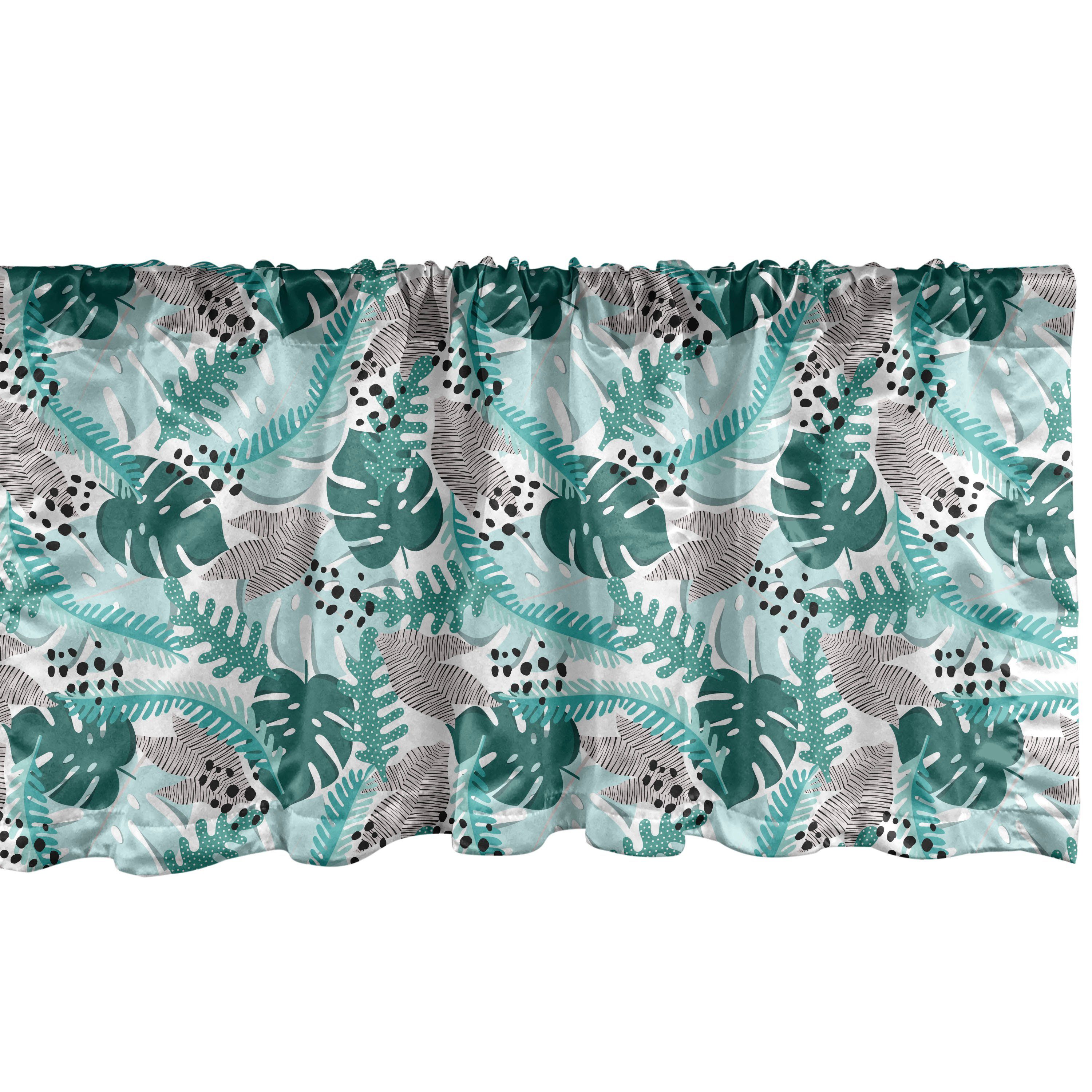 Scheibengardine Vorhang Volant für Küche Schlafzimmer Dekor mit Stangentasche, Abakuhaus, Microfaser, Tropisch Abstrakt Insel Leaves
