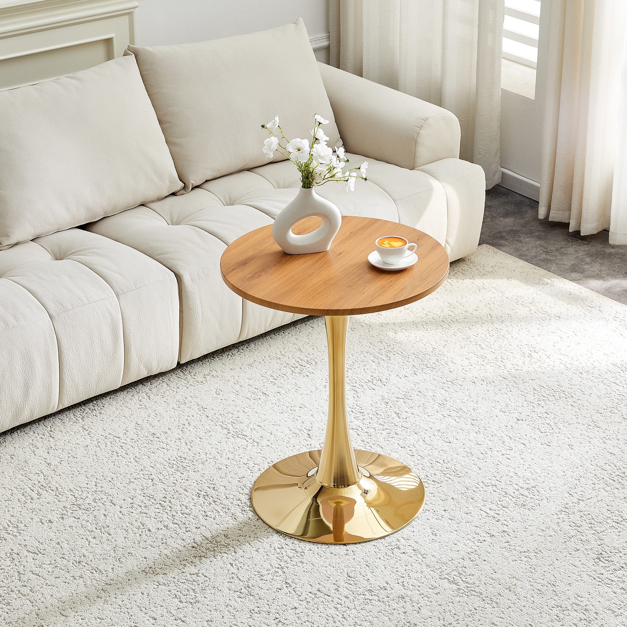 gopop Beistelltisch mit Holzoptik und Metallgestell, Ø60 cm (1-St), Moderner Satztisch Couchtisch Nachttisch Wohnzimmertisch