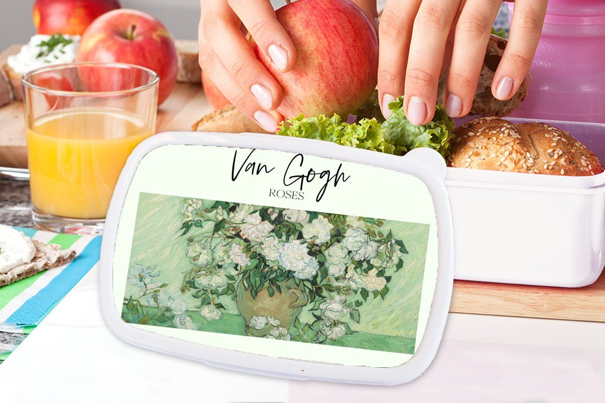 MuchoWow Lunchbox und und Jungs Kinder - Gogh Kunststoff, Erwachsene, Rosen, für Gemälde Brotdose, - Van Brotbox Mädchen (2-tlg), für weiß