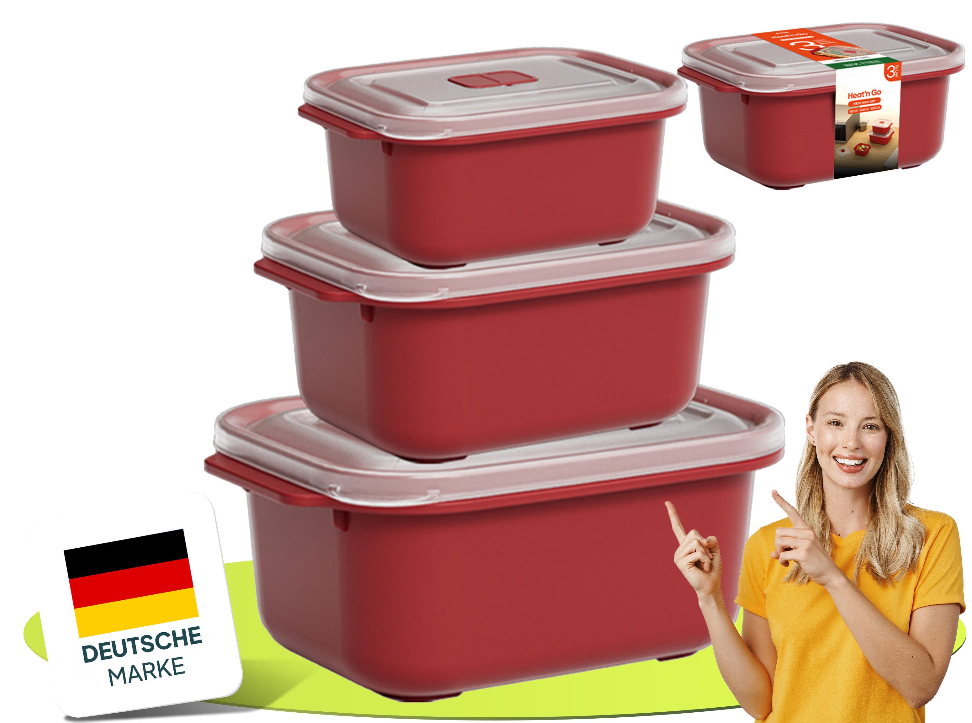 uandu home Frischhaltedose Frischhaltedosen mit Deckel, Mikrowellen Geschirr, BPA Frei Plastikbox, (Set, 3er Set), Vorratsdosen Luftdicht Set, Meal Prep Boxen