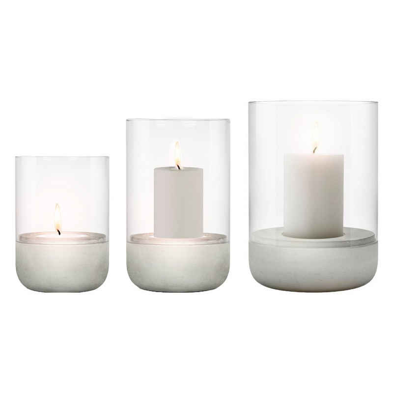 blomus Windlicht -Calma- Glas Kerzenhalter (Set, 3er Set), aus Glas mit Betonsockel