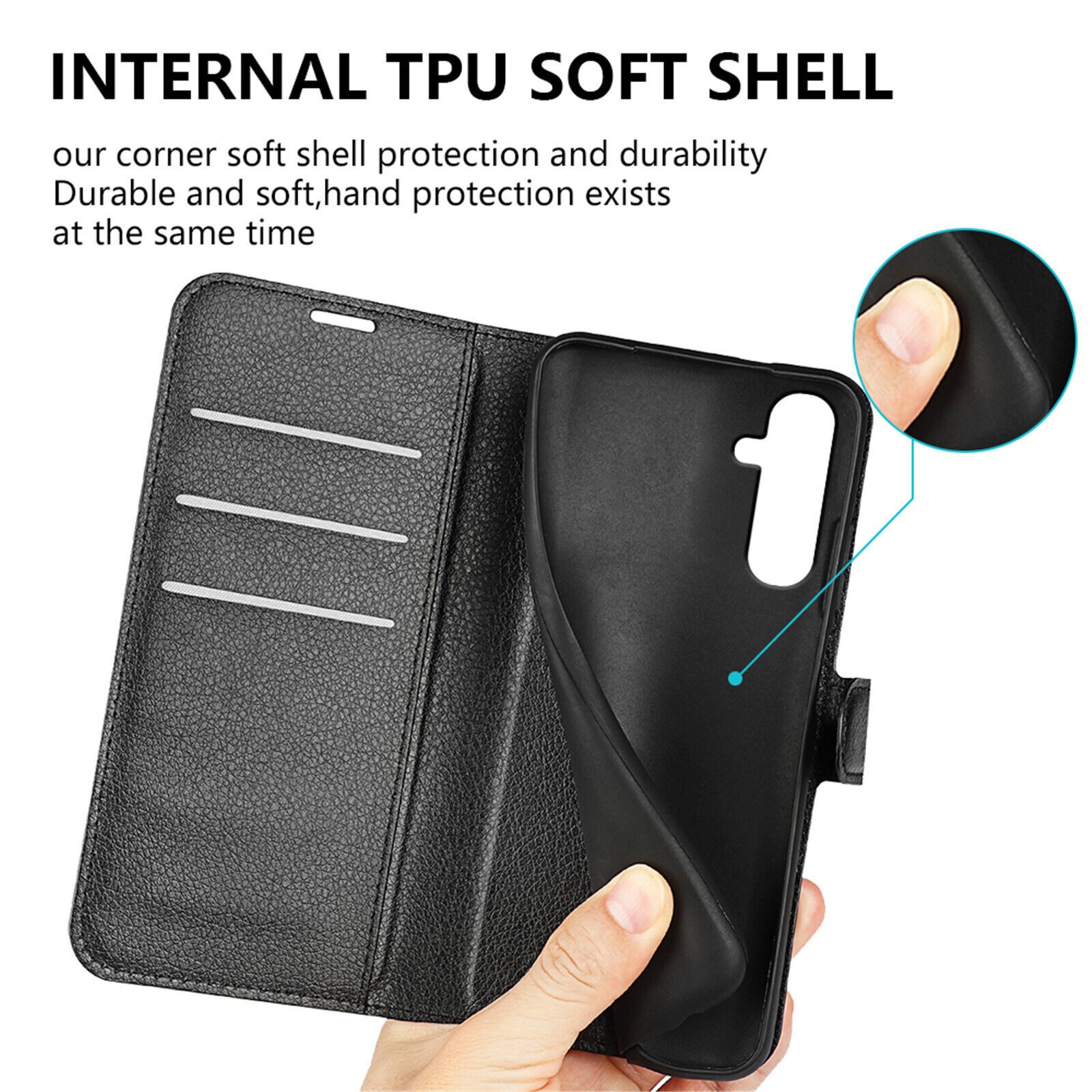 betterfon Handyhülle Handytasche für Samsung Galaxy A34 5G Klapphülle Schwarz, 3 Kartenfächer, Magnetverschluss & Standfunktion im Lederlook – Bild 5 von 5