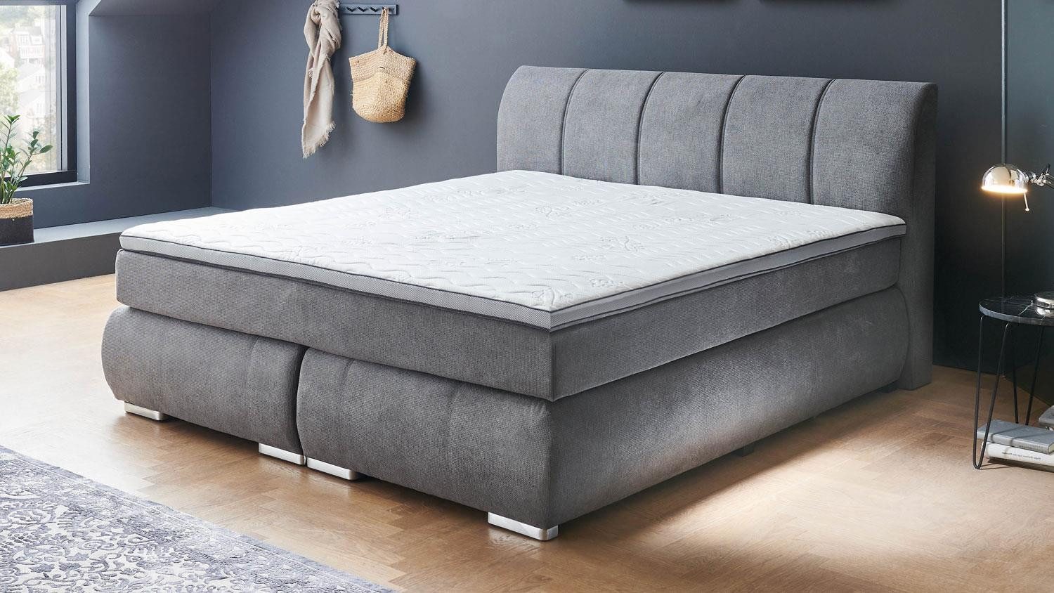 Sun Garden Boxspringbett Boxspringbett Malin anthrazit Topper fest vernäht 180x200 cm