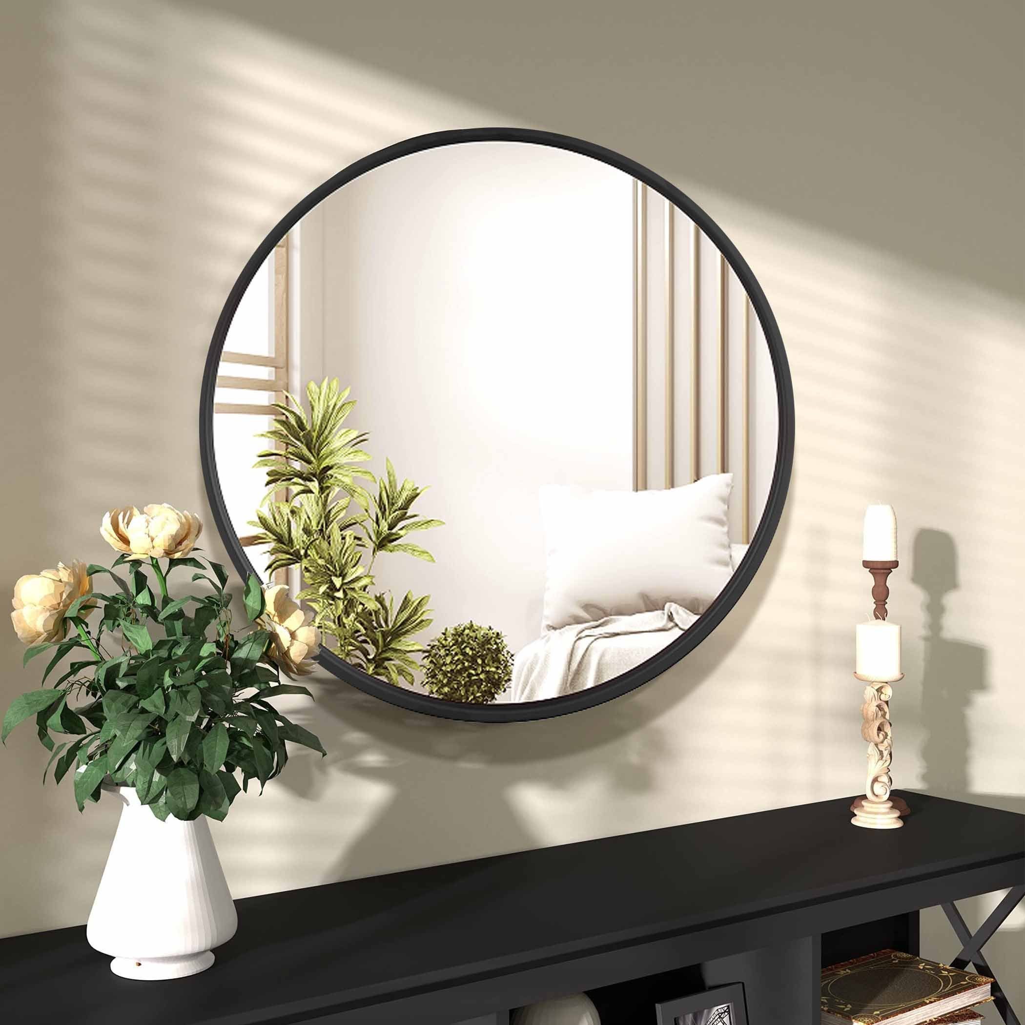 HT Kosmetikspiegel, Runder Badspiegel 60 cm mit Wandmontage für Schminkzwecke