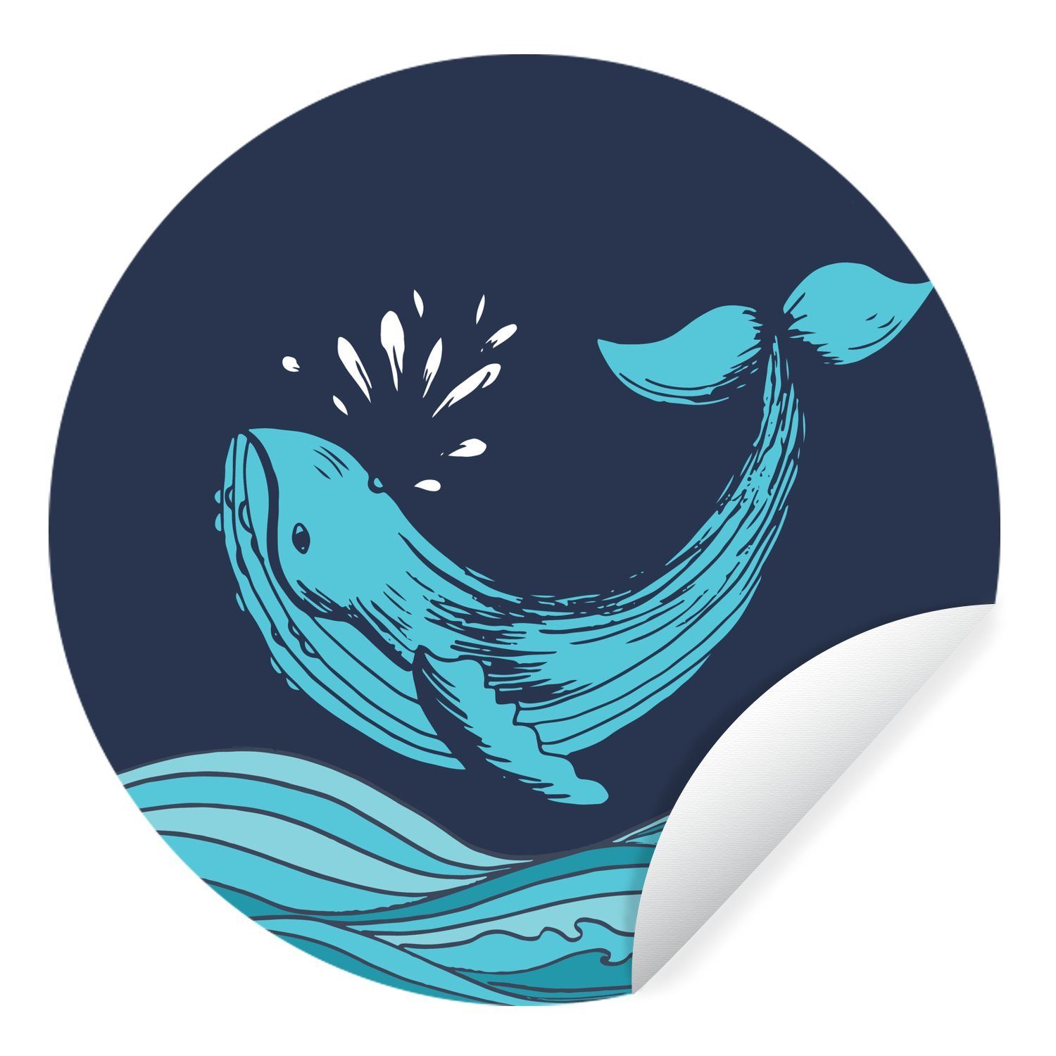 MuchoWow Wandsticker Eine Illustration eines Wals über den Wellen (1 St), Tapetenkreis für Kinderzimmer, Tapetenaufkleber, Rund, Wohnzimmer