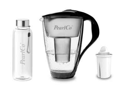 PearlCo Wasserfilter Glas Wasserfilter inkl. 1 Universal Kartusche plus Glasflasche