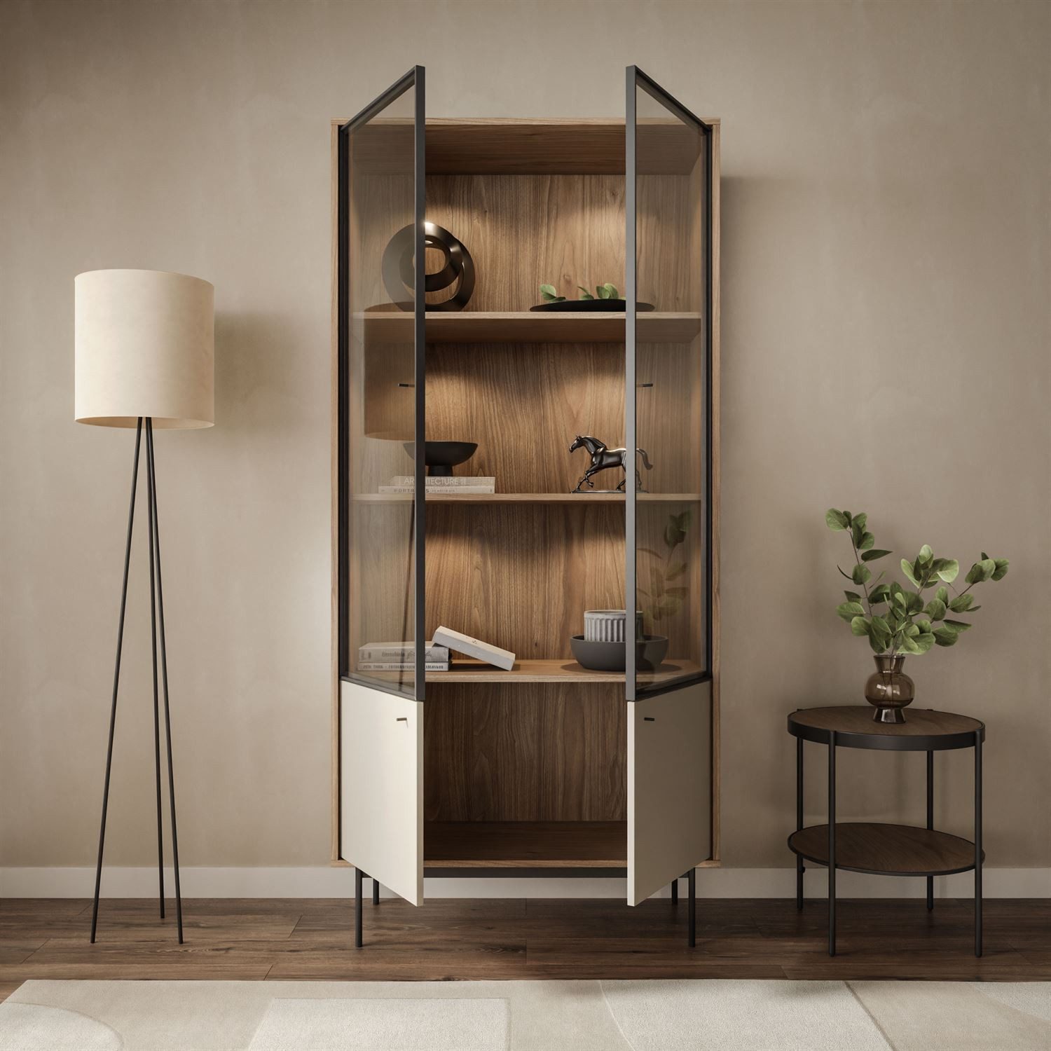 Lookway Standvitrine ISA Vitrine mit zwei Türen und LED-Beleuchtung Breite: 90 cm