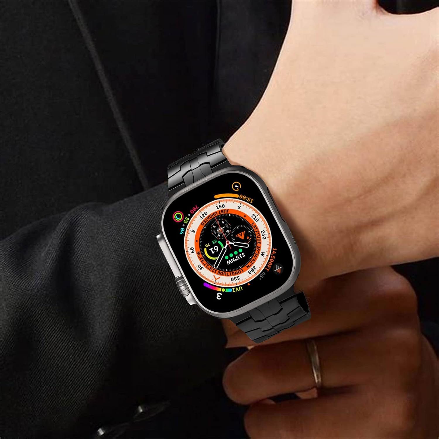 S&T Design Smartwatch-Armband Apple Watch Armband Ultra 2 49mm 45mm 44mm 42mm, Ersatz Solides Edelstahl Gliederarmband für iWatch Ultra Titan Armband – Bild 3 von 5