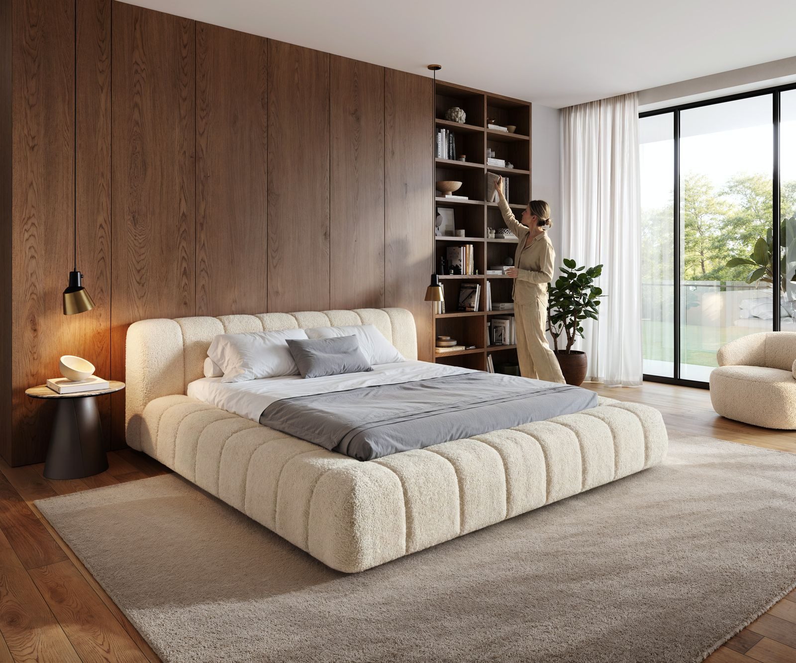 DELIFE Polsterbett Cutio, Teddystoff Beige 180x200 cm