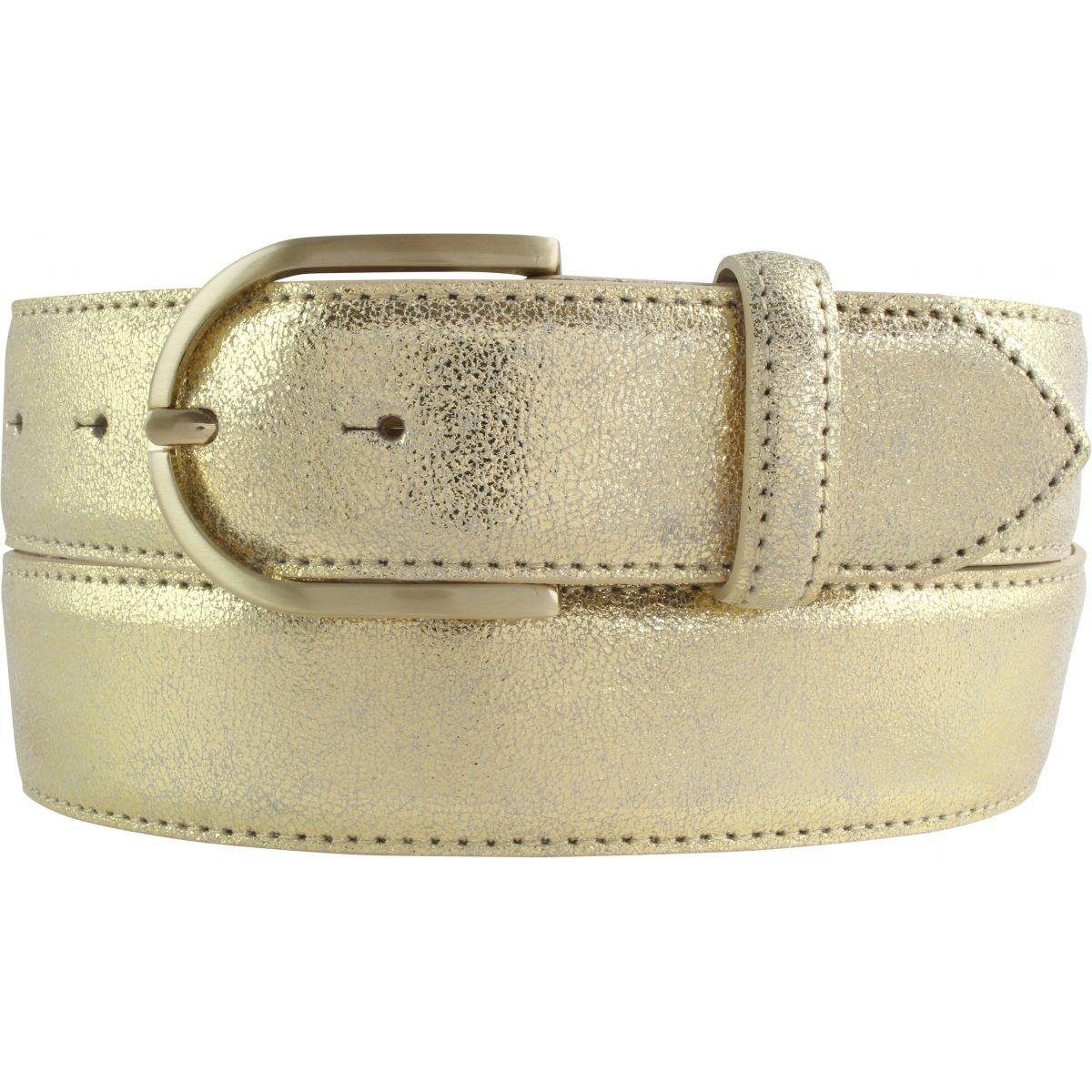 BELTINGER Ledergürtel Damen-Gürtel mit Metall-Optik Echt Leder 4 cm - Leder-Gürtel Metallic-