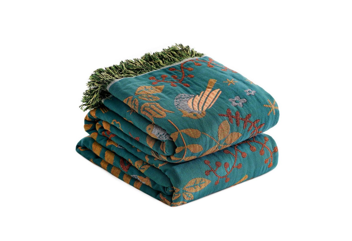 Diwzbyn Tagesdecke Boho Tagesdecke, Weiche Sommerdecke mit Vogel- & Blumenstickerei, Leichte Ganzjahresdecke für Bett, Sofa, Couch & Stuhl, Atmungsaktiv