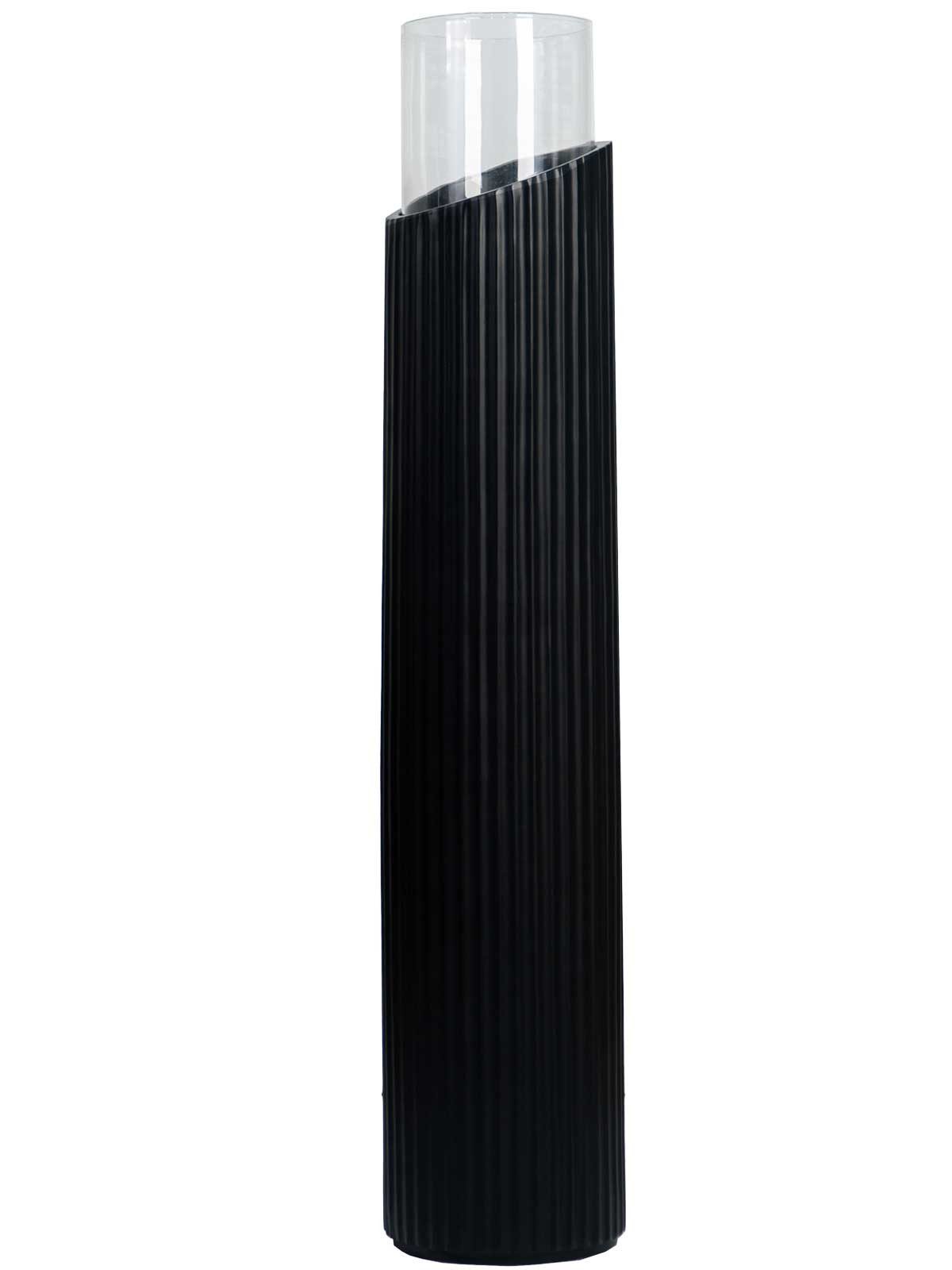 VIVANNO Bodenwindlicht Fiberglas CANDRA RAY Säule - Schwarz Geriffelt (1 St), 22x111 cm