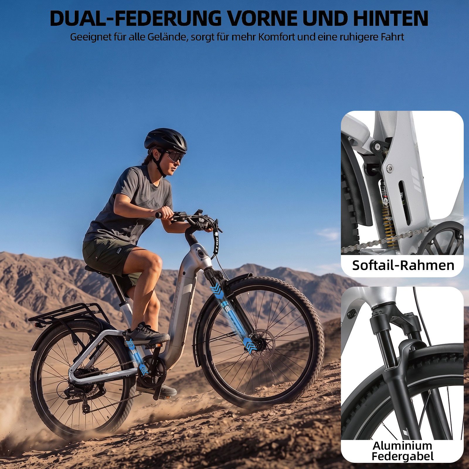 Vankel E-Bike Cityrad 28 Zoll, SUV, Fully, 720Wh bis zu 140km, Drehmomentsensor, Bremslicht, 7 Gang Shimano ARDTY300D Schaltwerk, Kettenschaltung, Heckmotor, 72 – Bild 2 von 5