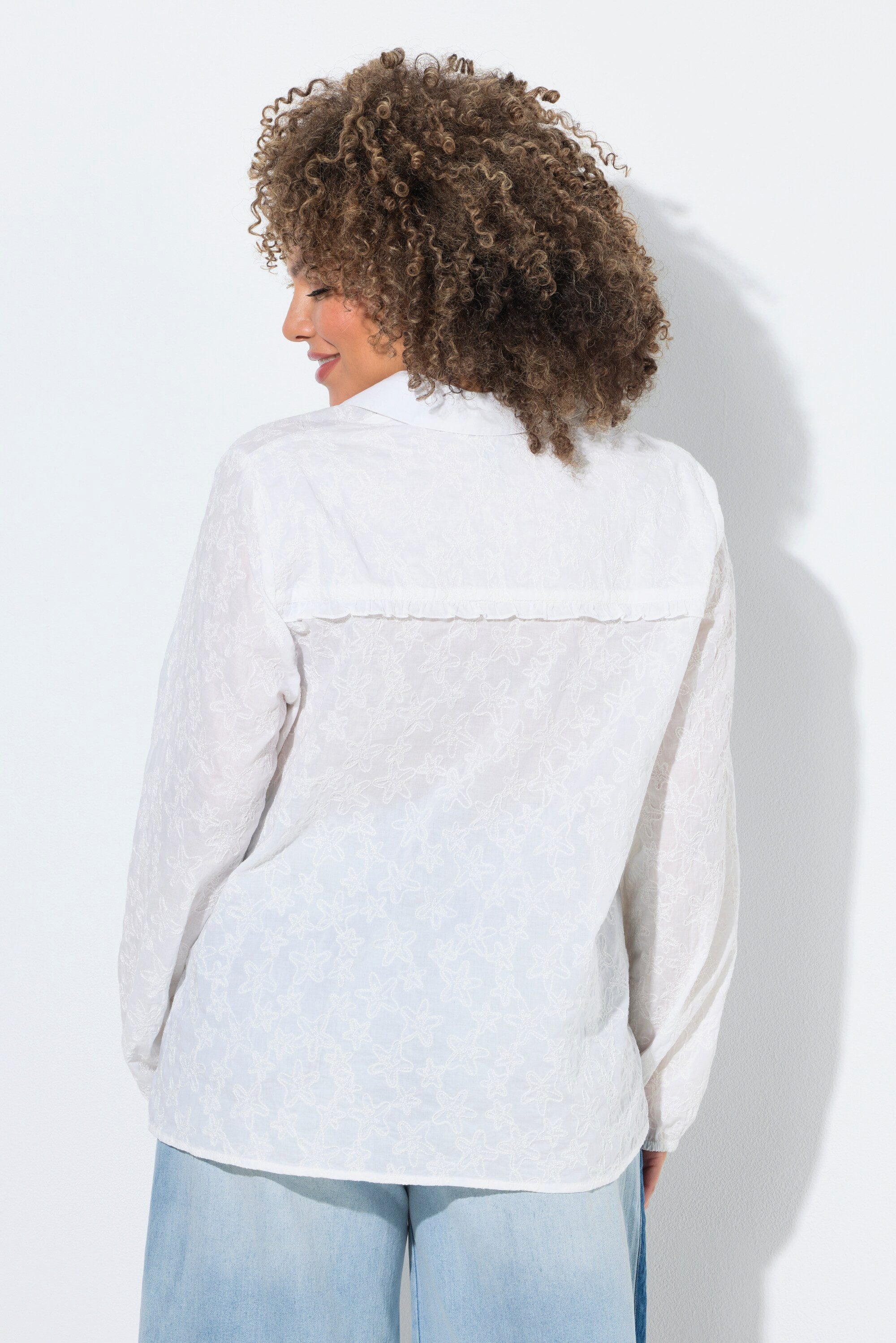 Ulla Popken Hemdbluse Bluse Seestern-Stickerei A-Linie Hemdkragen
