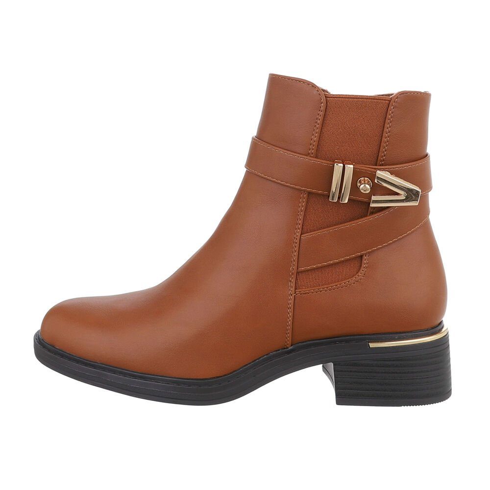 Ital-Design Damen Freizeit Chelseaboots Blockabsatz Klassische Stiefeletten in Camel