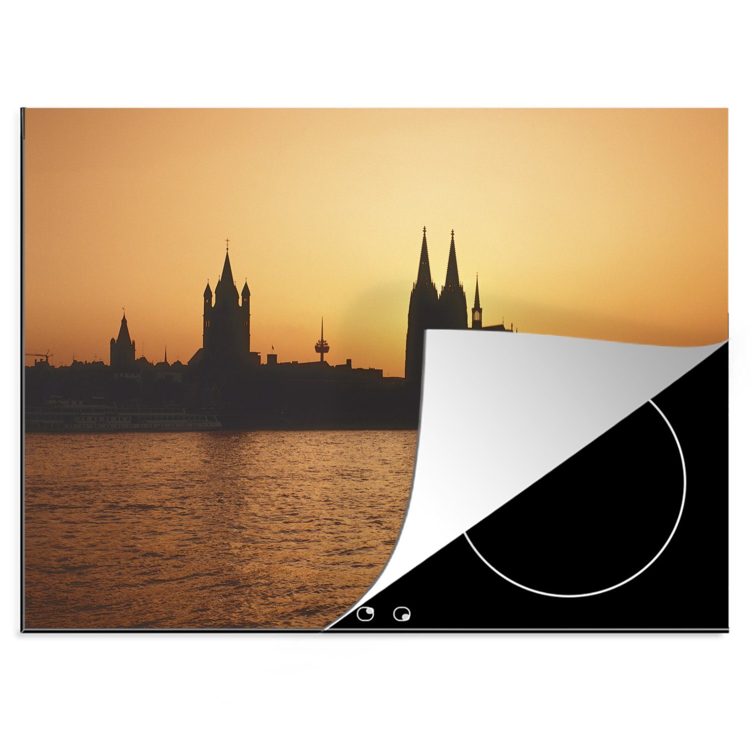 MuchoWow Herdblende-/Abdeckplatte Köln - Turm - Silhouette, Vinyl, (1 tlg), 70x52 cm, Mobile Arbeitsfläche nutzbar, Ceranfeldabdeckung