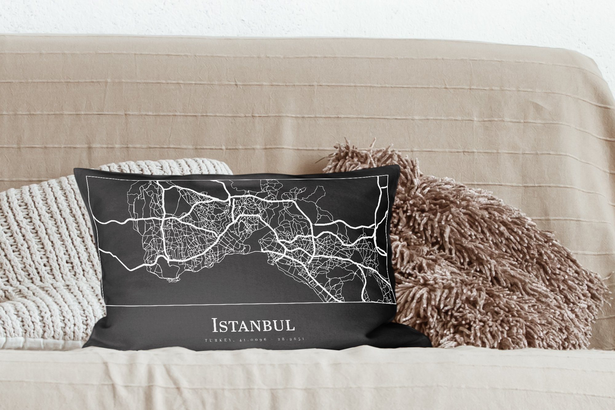Istanbul mit Schlafzimmer Stadtplan Dekoration, Dekokissen Füllung, MuchoWow Wohzimmer Zierkissen, - Dekokissen Karte, -