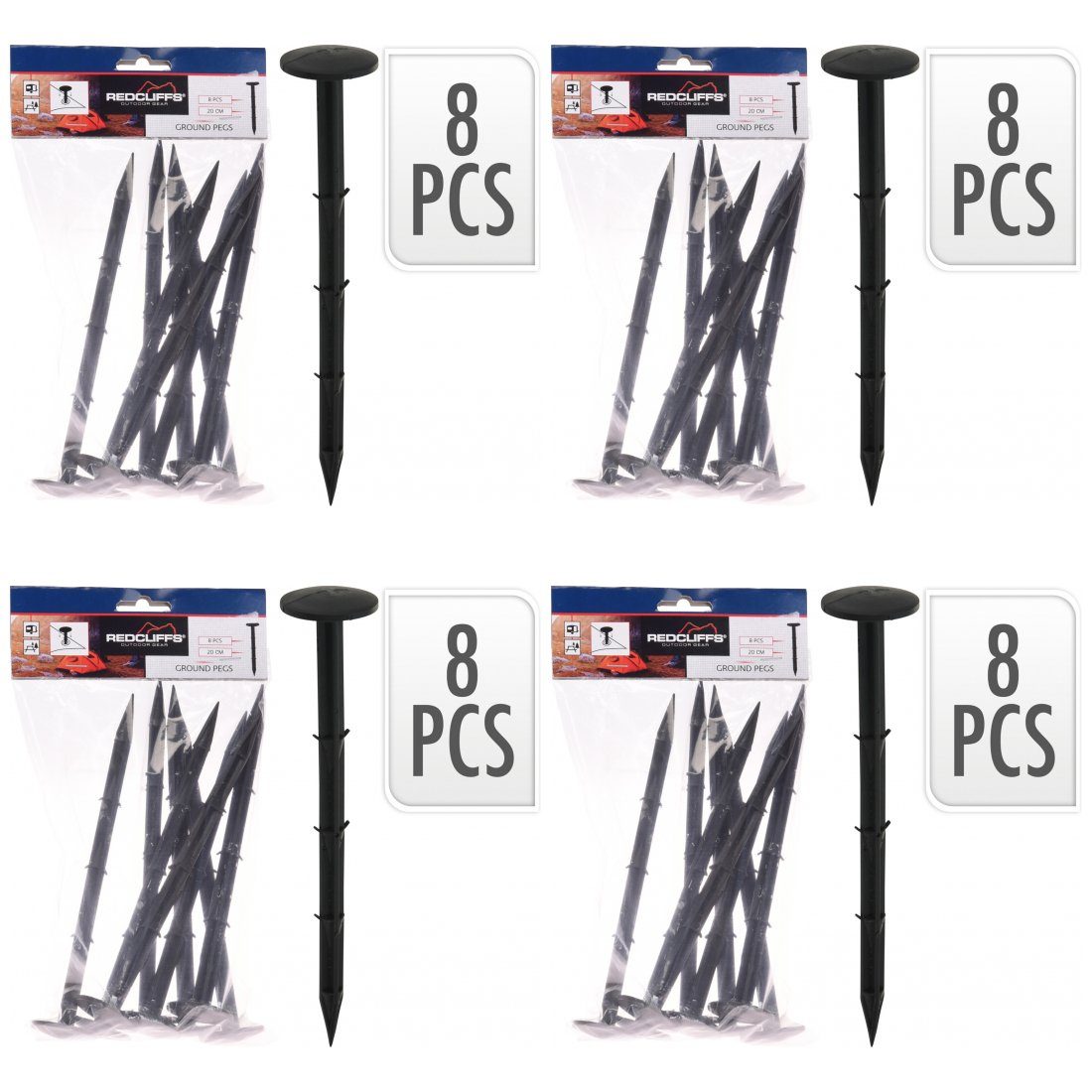 Redcliffs Zelthering 4 x Zelthering Zeltstäbchen 8er-Set Schwarz 20cm, (32-St)