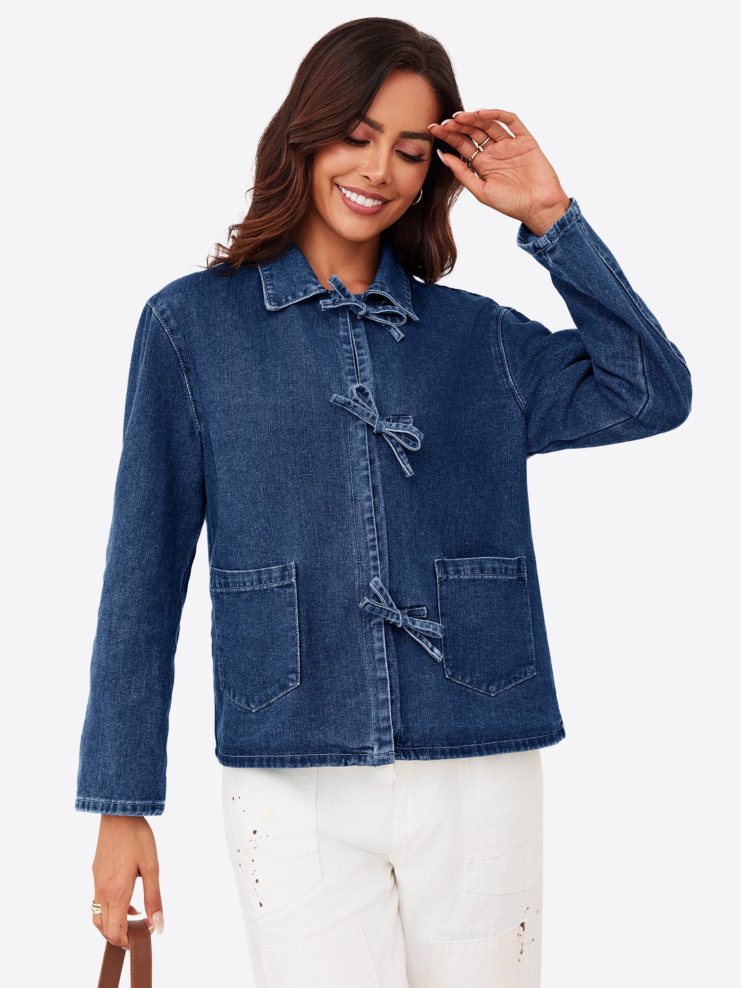 Imily Bela Jeansjacke Damen Langarm Hemden Mantel (Packung, 1-St., 1per-Pack) Jeans-Shacket-Tops