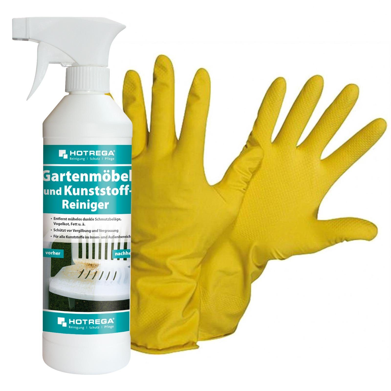 HOTREGA® Gartenmöbel Kunststoffreiniger Möbelreiniger Holz 500ml + Handschuhe Kunststoffreiniger