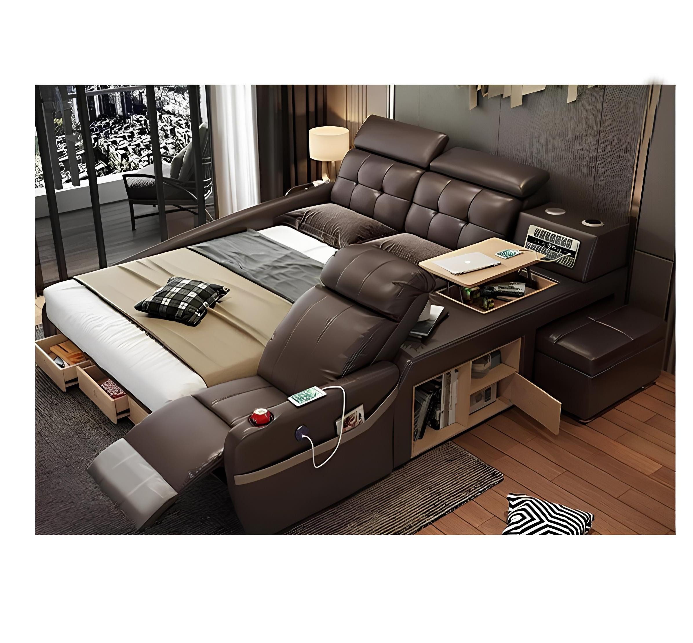 Xlmoebel Multimediabett Multifunktionsbett mit Kunstleder-Kopfteil und Rückenlehne (Multifunktionsbett, 1-tlg., Multifunktion Bett), Hergestellt in Europa