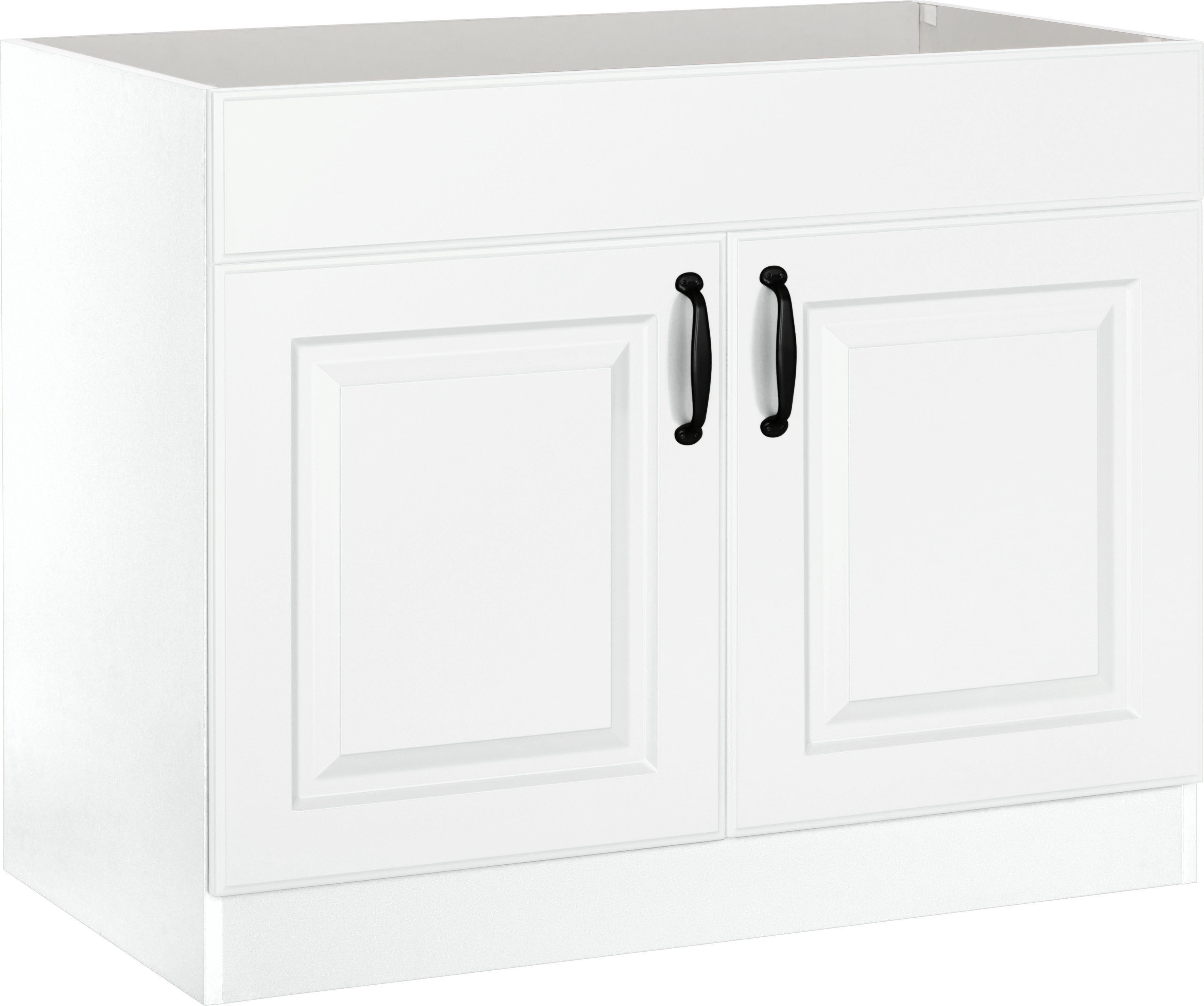 wiho Küchen Spülenschrank Erla 100 cm breit mit Kassettenfront, ohne Arbeitsplatte Weiß/Weiß | Weiß | Spülenschränke