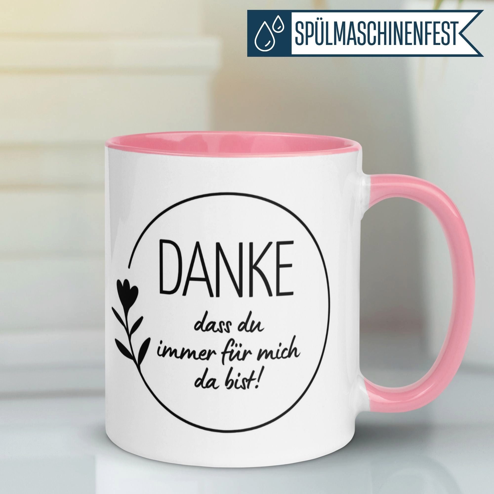 Momentals Tasse Danke – „Danke dass du immer für mich da bist“ – Dankeschön Geschenke, Gratis Versand · Links-&Rechtshänder · Spülmaschinenfest