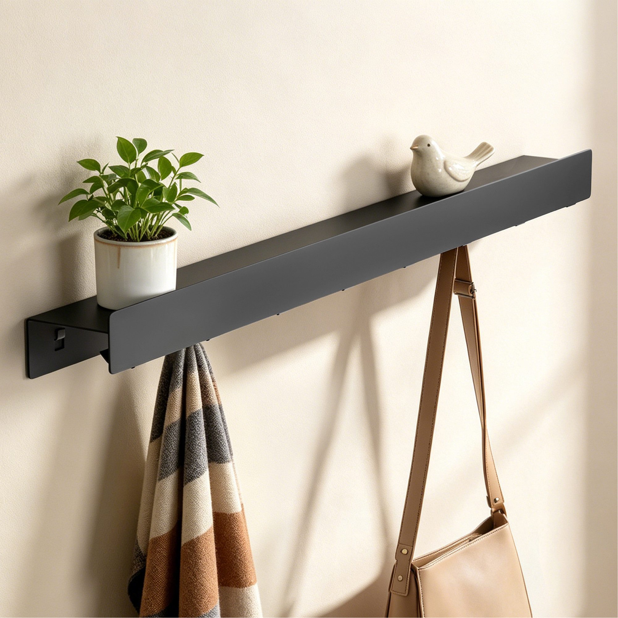 doporro Garderobenleiste Wandgarderobe Garderobenhaken 4/6/8 Haken mit Ablage aus Metall Stalo (8 St), Pulverbeschichtet mit Carbonstahl, 4/6/8 Haken Möglichkeiten