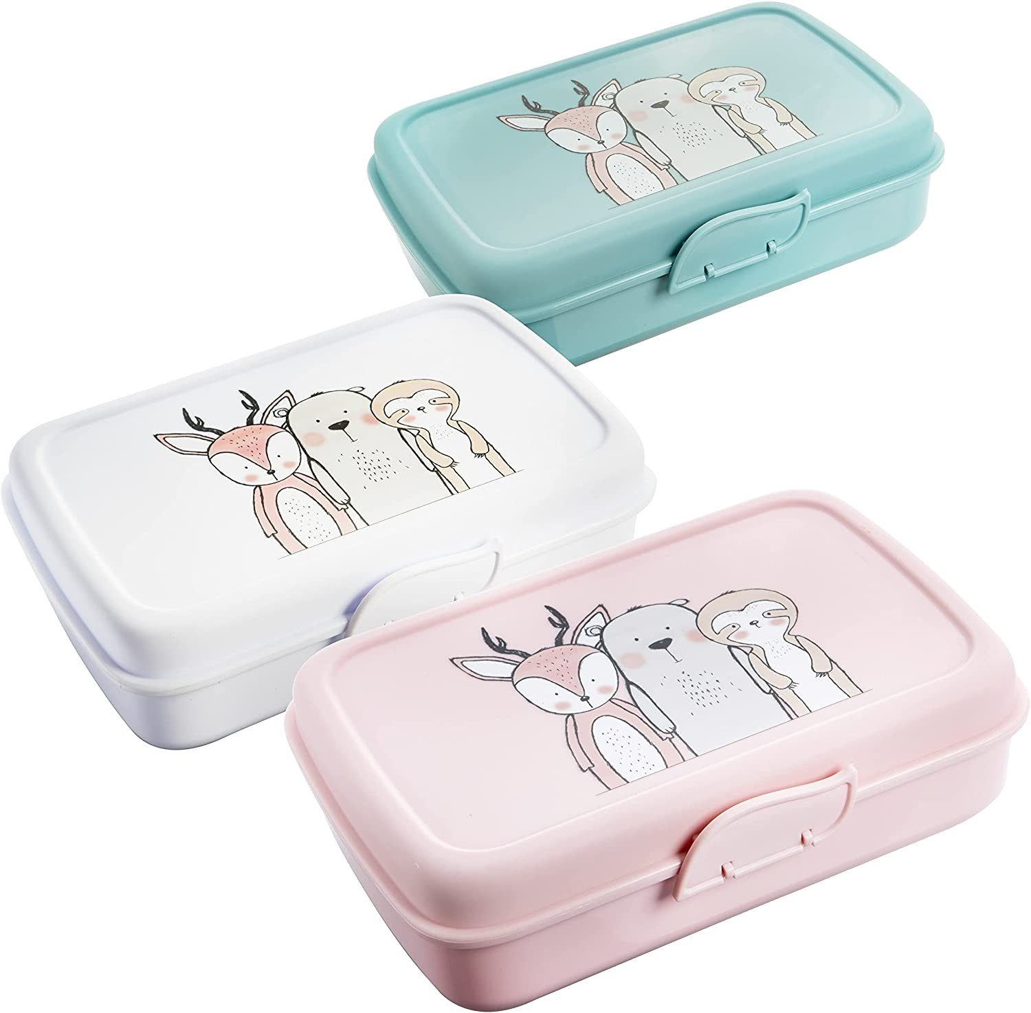 3 mit Lunchboxen Trennfächern 3-tlg., pastel-grün, weiß Kinder, Kinder, (Set, Clickverschluss, Centi und und Box Brotdosen ohne Frühstücksbox Brotzeitbox in Bento Kunststoff, BPA+Weichmacher, rosa), Lunchbox