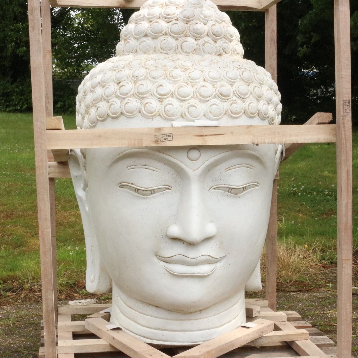 Oriental Galerie Dekofigur Buddha Kopf Figur Gartenfigur aus Lavastein Weiß 125 cm (1 St), Frostsicher für Innen und Außen