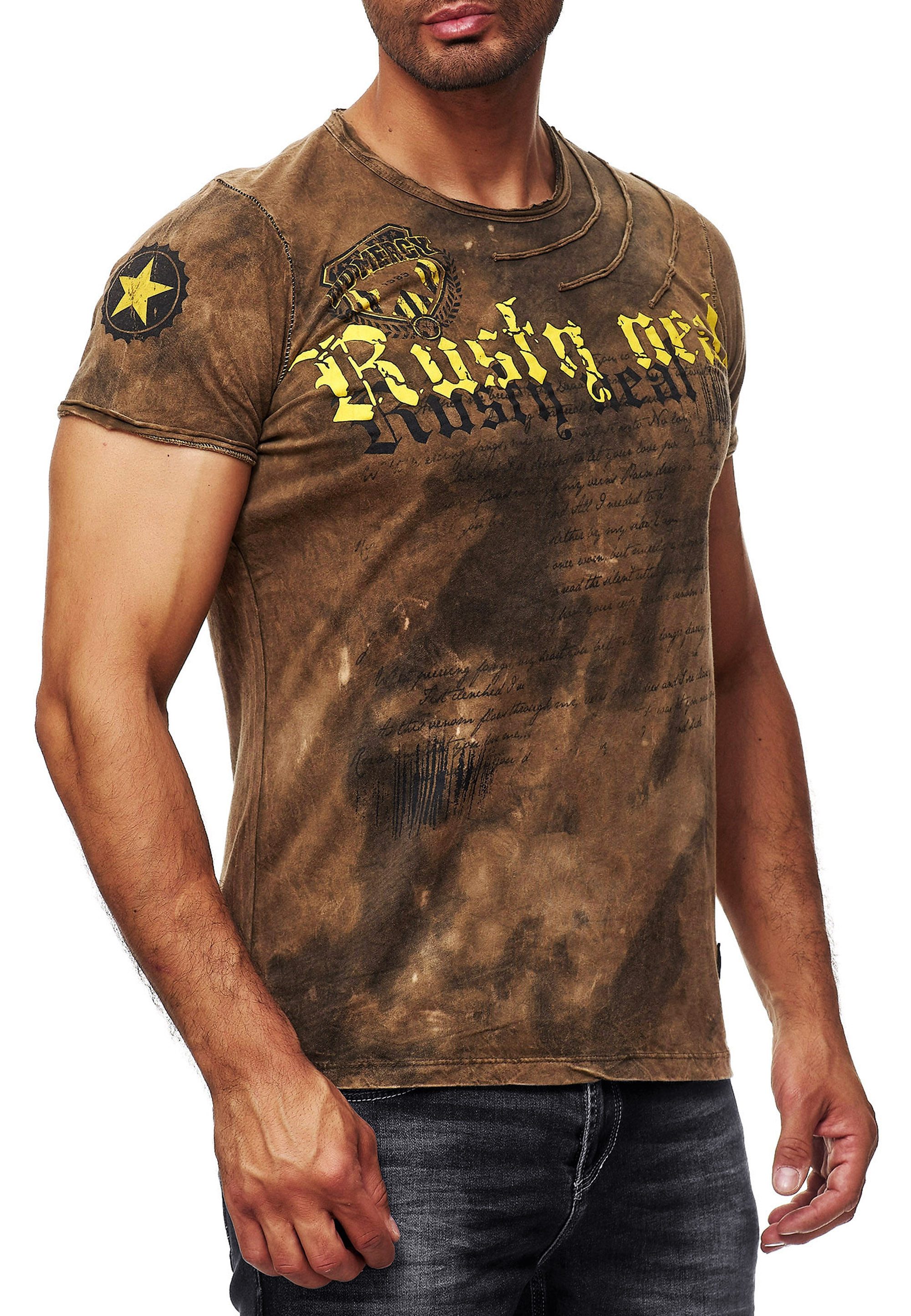 R-NEAL T-Shirt Batik T-Shirt Stretch Herren Kurzarm Shirt Verwaschen S M L XL XXL 3XL
