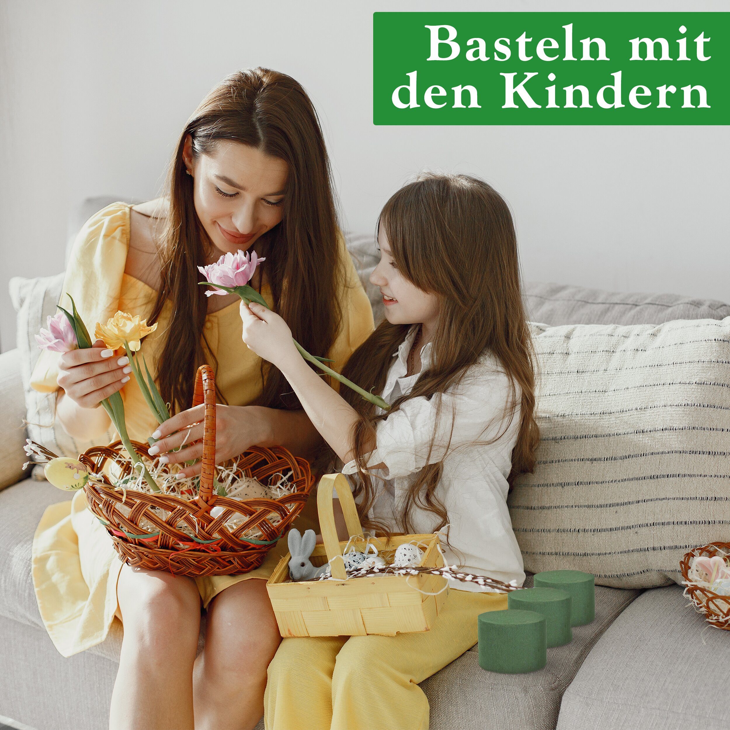 Oramics Bastelmoos Steckschaum Steckschwamm rund zylinder 7x6cm Nasssteckschaum Steckmoos, (Steckmoos Steckmasse für Frischblumen Blumen Gesteck Blumenstrauß 3-tlg), schneidbar, leicht in Verarbeitung und Nutzung, formstabil