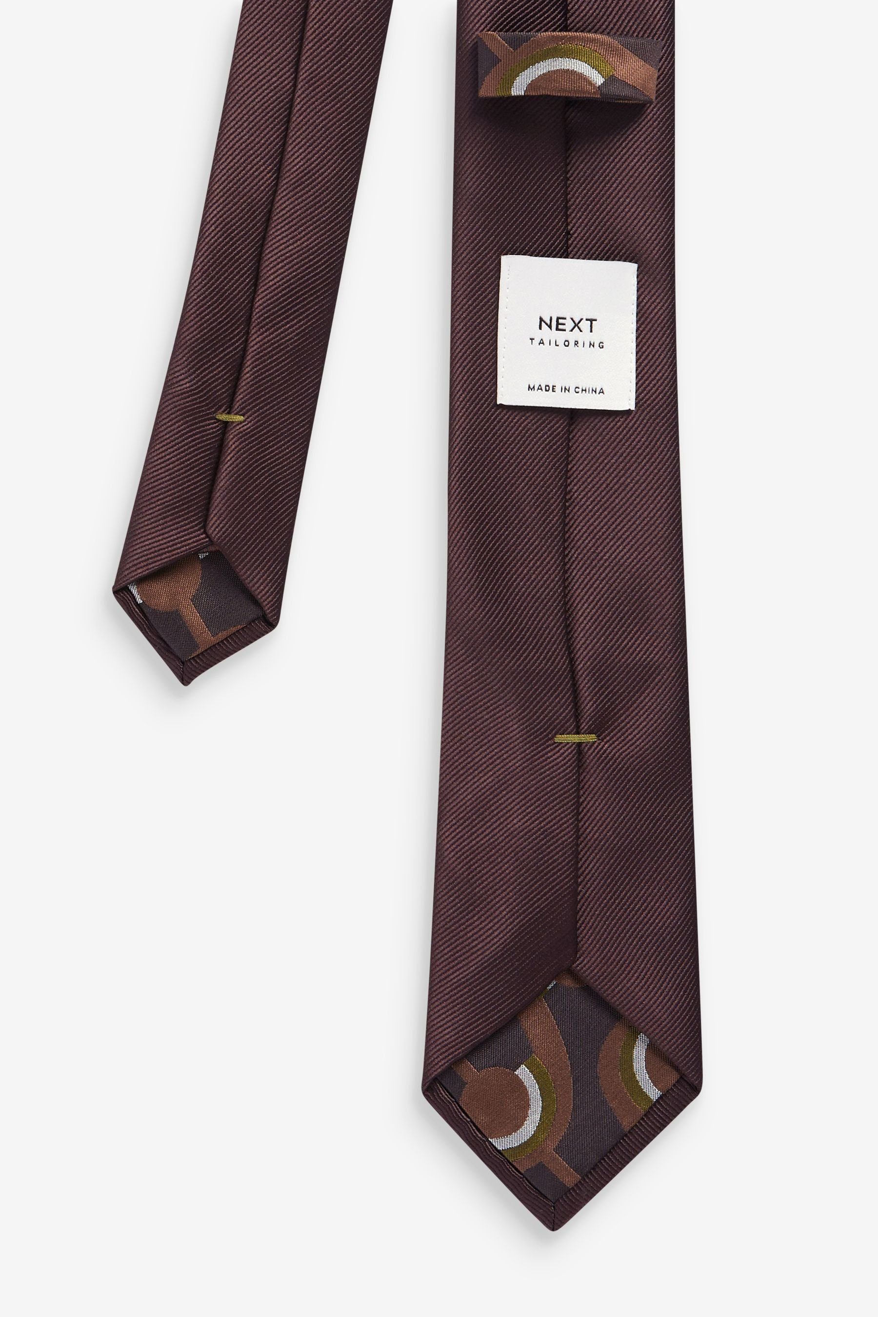 Krawatte Set - (2-St) und Next Chocolate Geo-Einstecktuch Krawatte Brown schmal im
