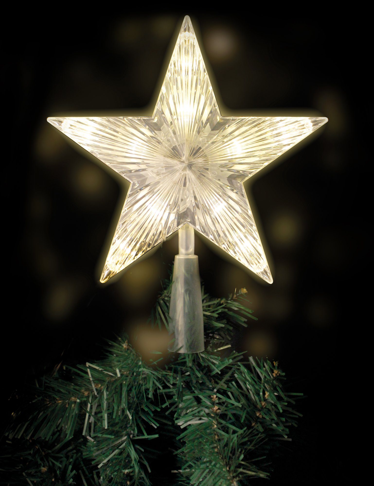 BigDean Dekostern LED Weihnachtsbaumspitze Stern 10 LEDs warmweiß beleuchtet 21x18cm