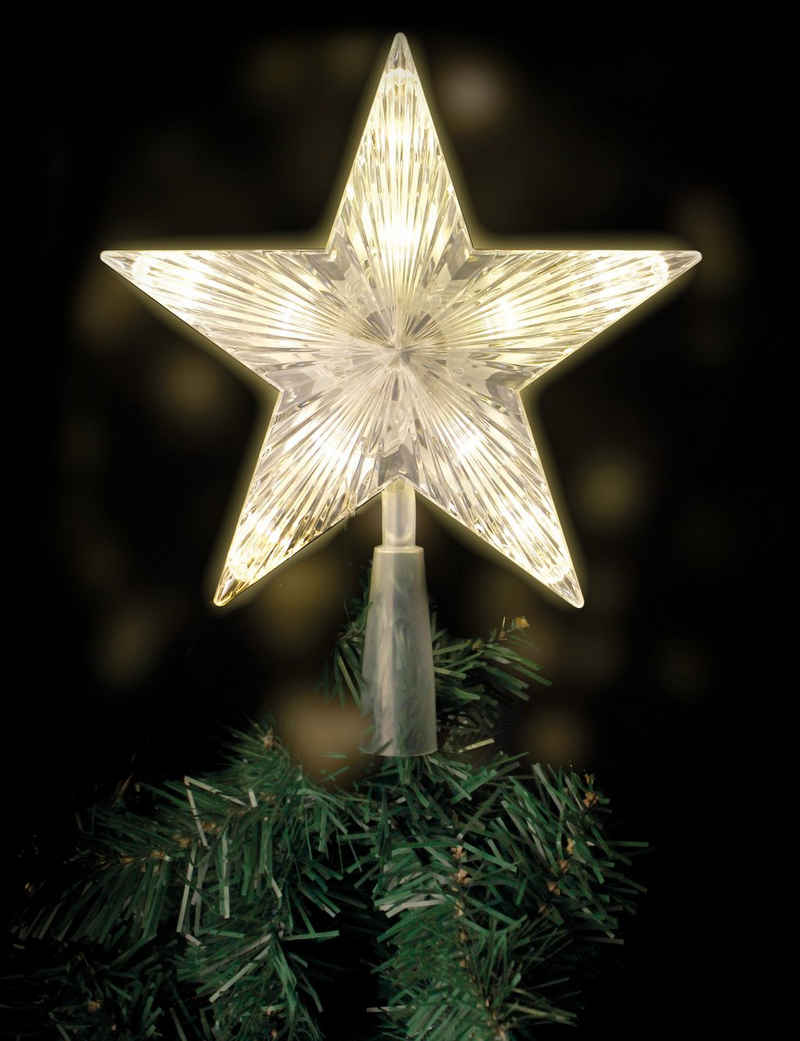 BigDean Dekostern LED Weihnachtsbaumspitze Stern 10 LEDs warmweiß beleuchtet 21x18cm