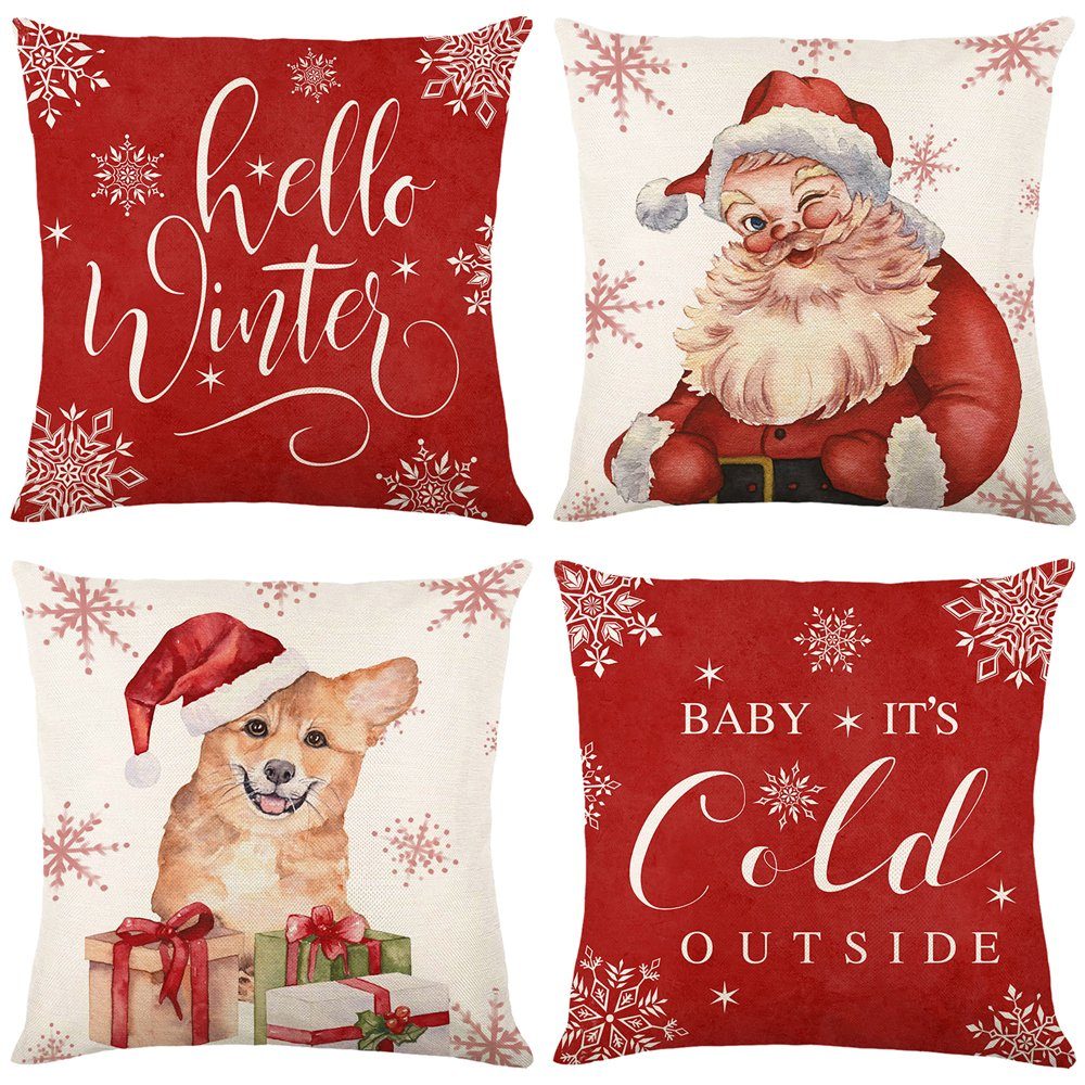 Sunicol Kissenbezug 4er Set Leinen Sofa Kissenbezüge mit unsichtbarer Reißverschluss, 45x45cm, Weihnachten, Kissenhülle für Sofa Gartenbett Couch Kissen