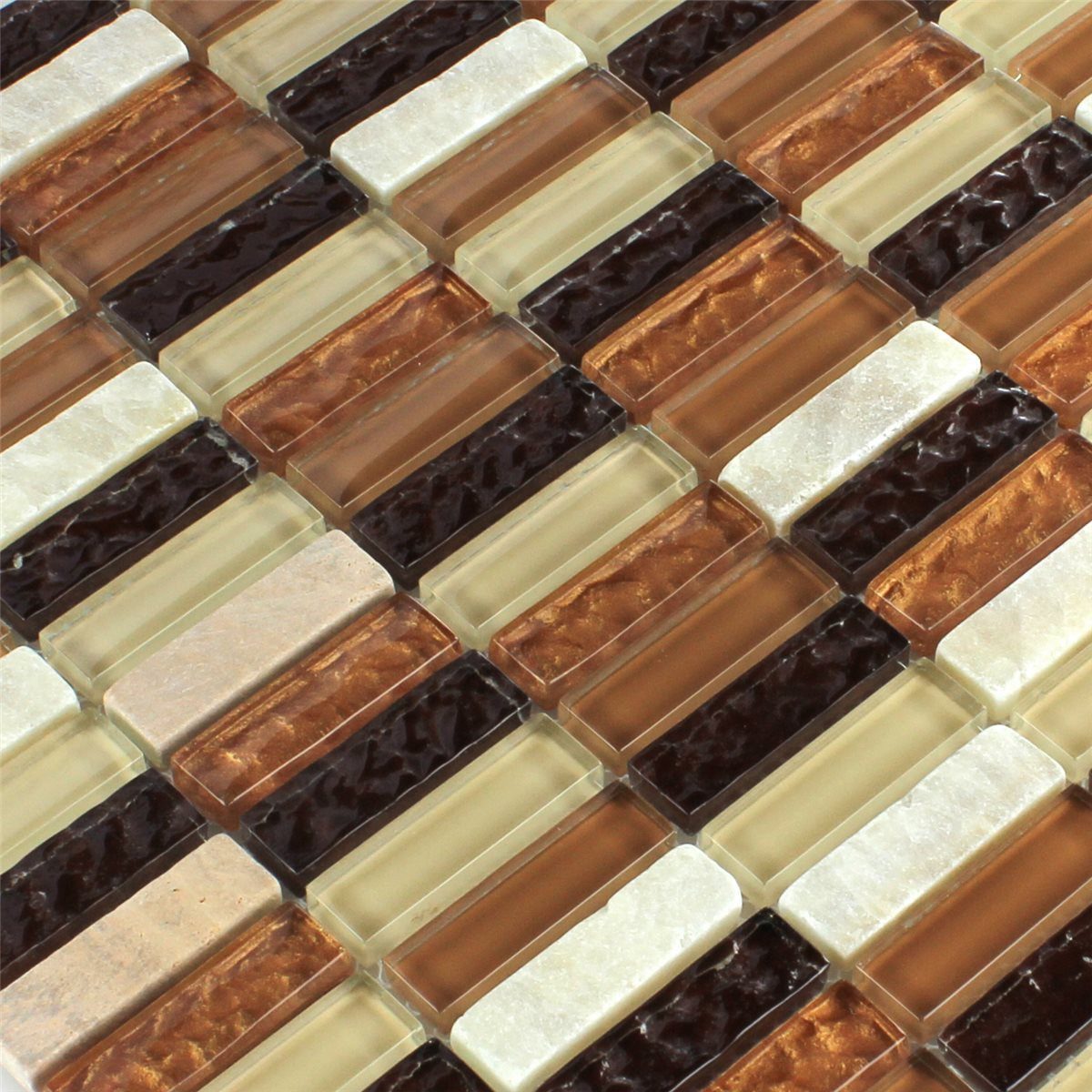 Mosafil Mosaikfliesen Mosaikfliesen Onyx Glas Stäbchen Braun Beige, Naturstein-Glas-Marmor-Onyx 32.200x31.000, weiß-beige-braun, Verlegefertig auf ein Netz geklebt - Wasserfest