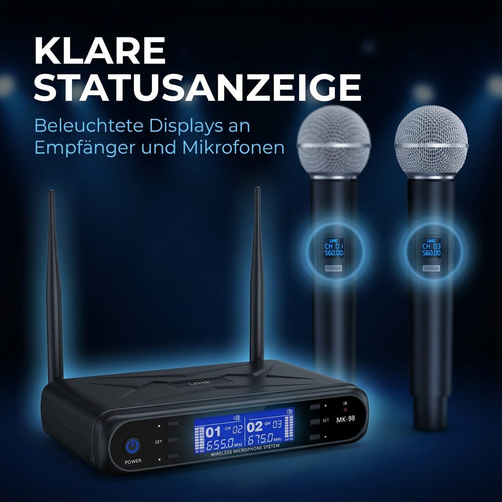 Minicloss Mikrofon Dual Mikrofon Kabellos System, Funkmikrofon drahtloses Karaoke Mikro, Set Wireless Microphone mit Empfänger für Hochzeit Party Kirche – Bild 3 von 5