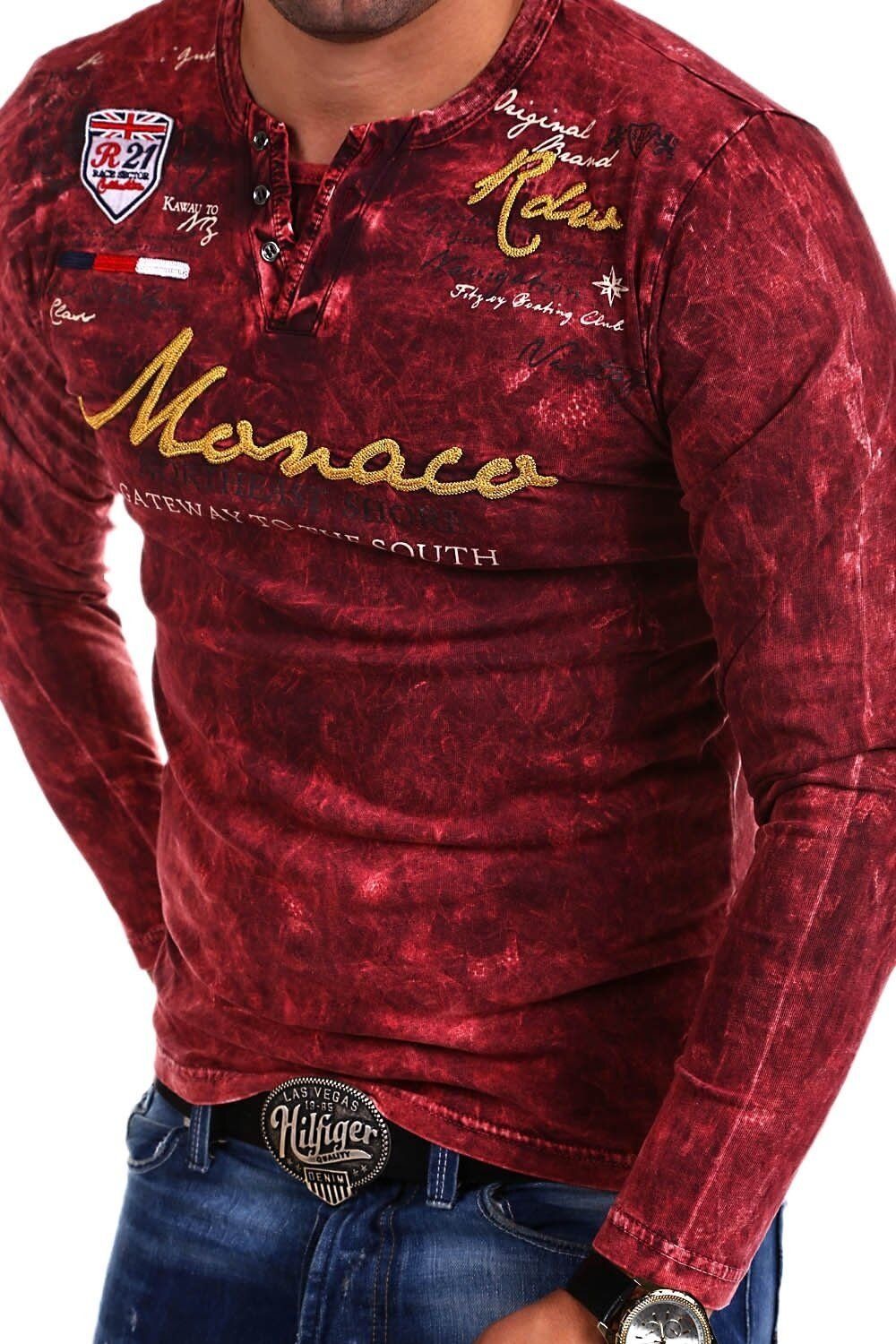 weinrot angesagter Vintage-Waschung MONACO mit behype Langarmshirt