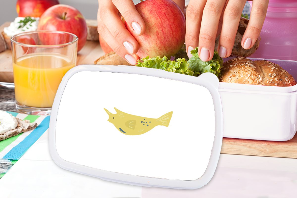 Brotbox - Brotdose, Jungs - für Aquarell, und und für Erwachsene, Meer Gelb MuchoWow Fisch Mädchen Kinder (2-tlg), Kunststoff, weiß - Lunchbox