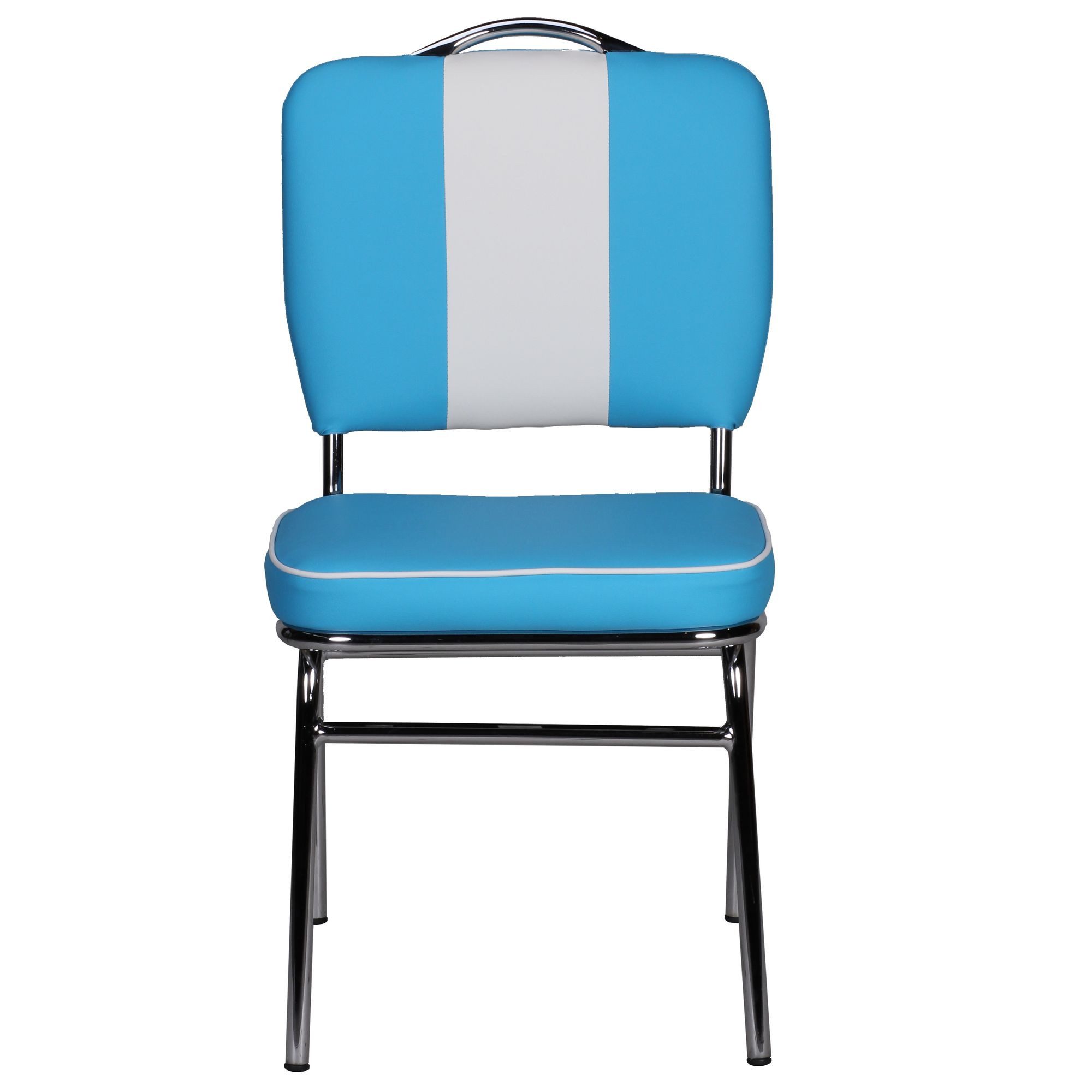 Wohnling 4-Fußstuhl Esszimmerstuhl American Diner 50er Jahre Retro Blau Weiß Stuhl Sessel (Küchenstuhl Kunstleder Blau Weiß, American Diner), Design Polsterstuhl Esszimmer, Esszimmerstuhl USA