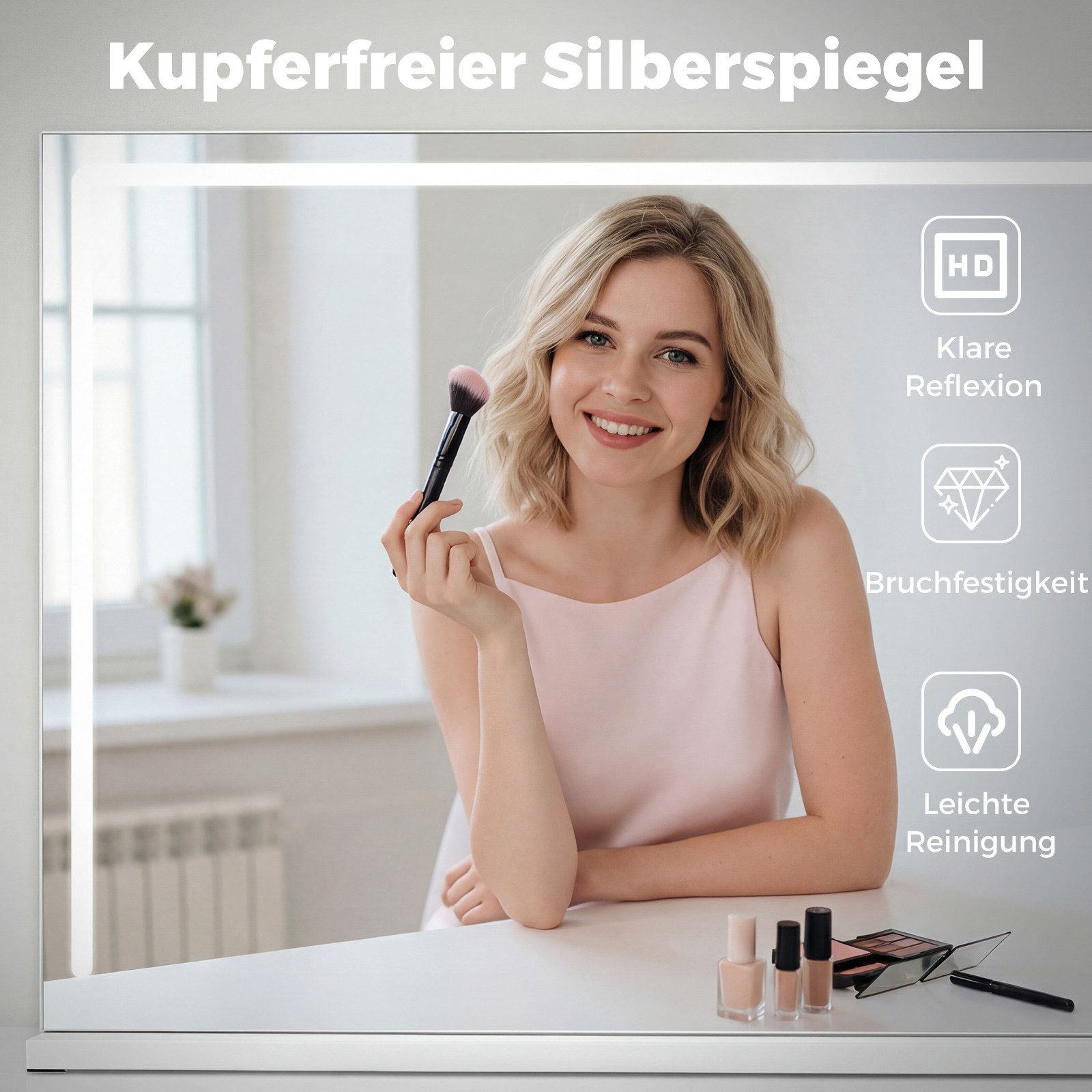COSTWAY Schminkspiegel (1-St), Hollywood LED Spiegel, mit 3 Lichtfarben, 80 günstig online kaufen
