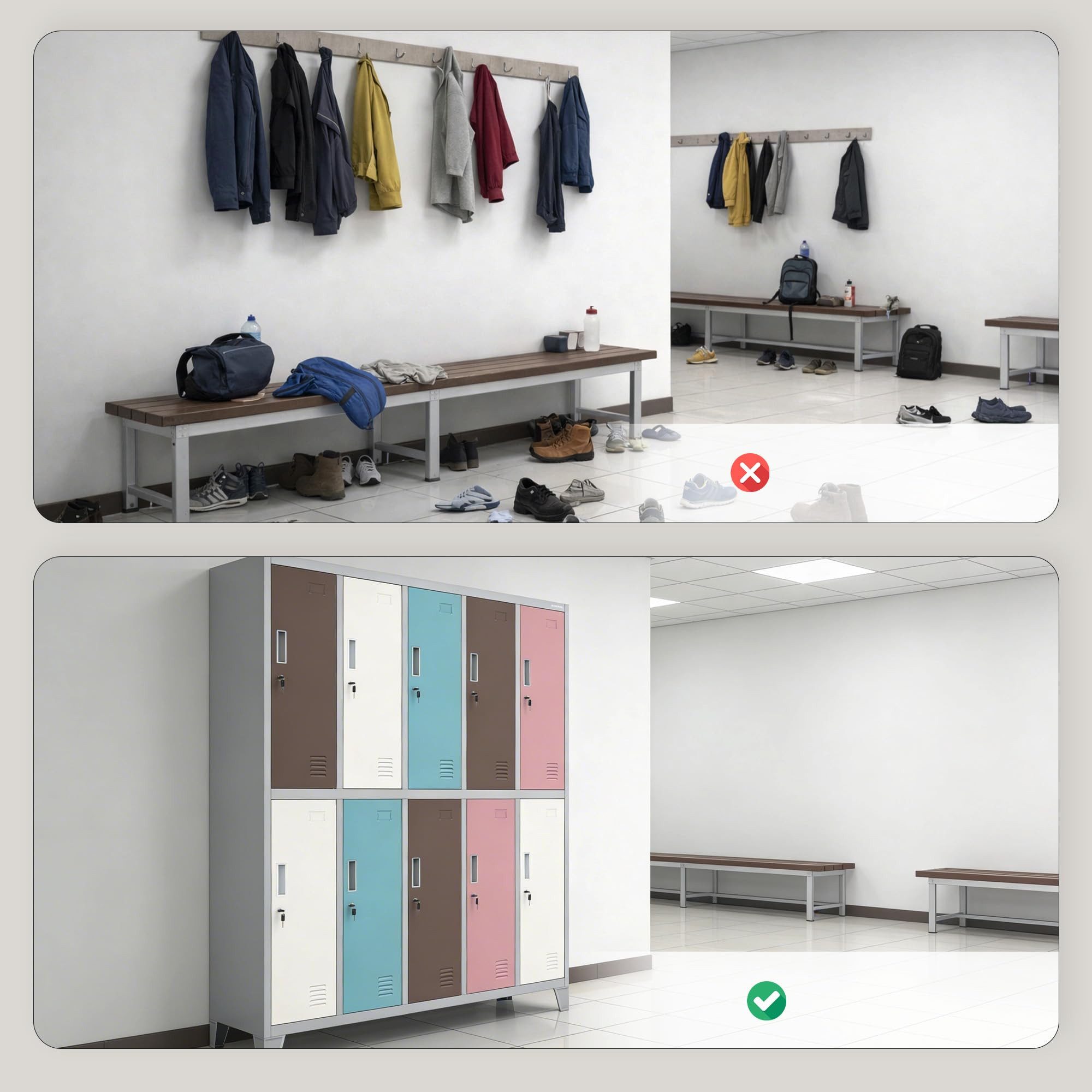 Jan Nowak Mehrzweckschrank Metall Kleiderspind 136 cm BARTEK 10 Fächer abschließbar 172 cm (Umkleideschrank BHP Arbeitsraum Produktion Magazin Sozialraum, 0,6 mm 172 x 136 x 45 cm Wandmontage Kleiderstange 30 kg 66 kg) Lüftungsschlitze Namensschildhalter USB-Montage möglich 18 Farben